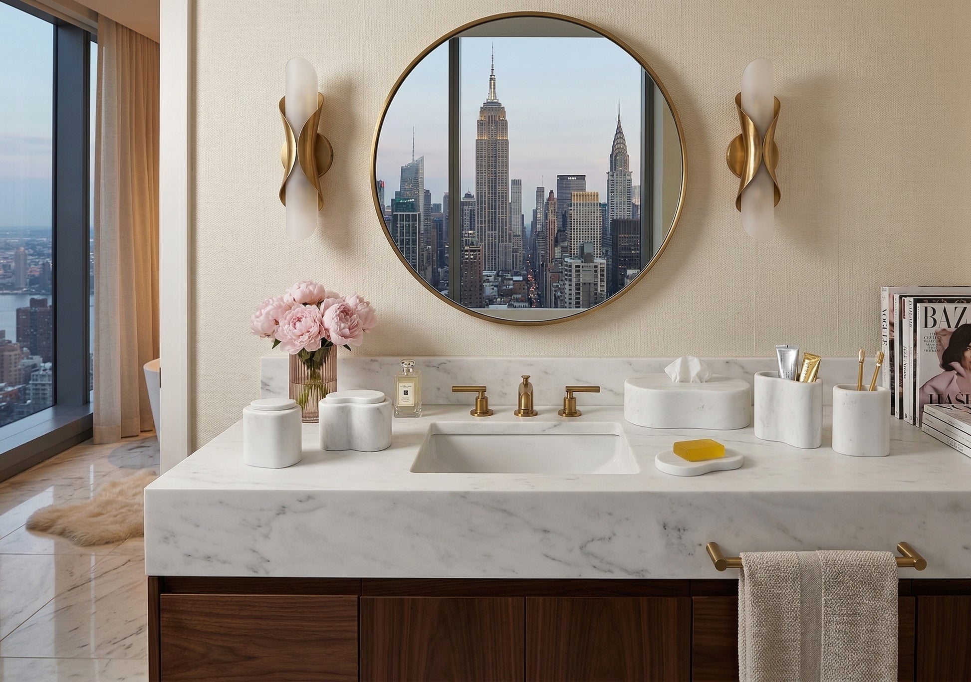 6-Piece Semi Polished Marble Bathroom Accessories Set - White