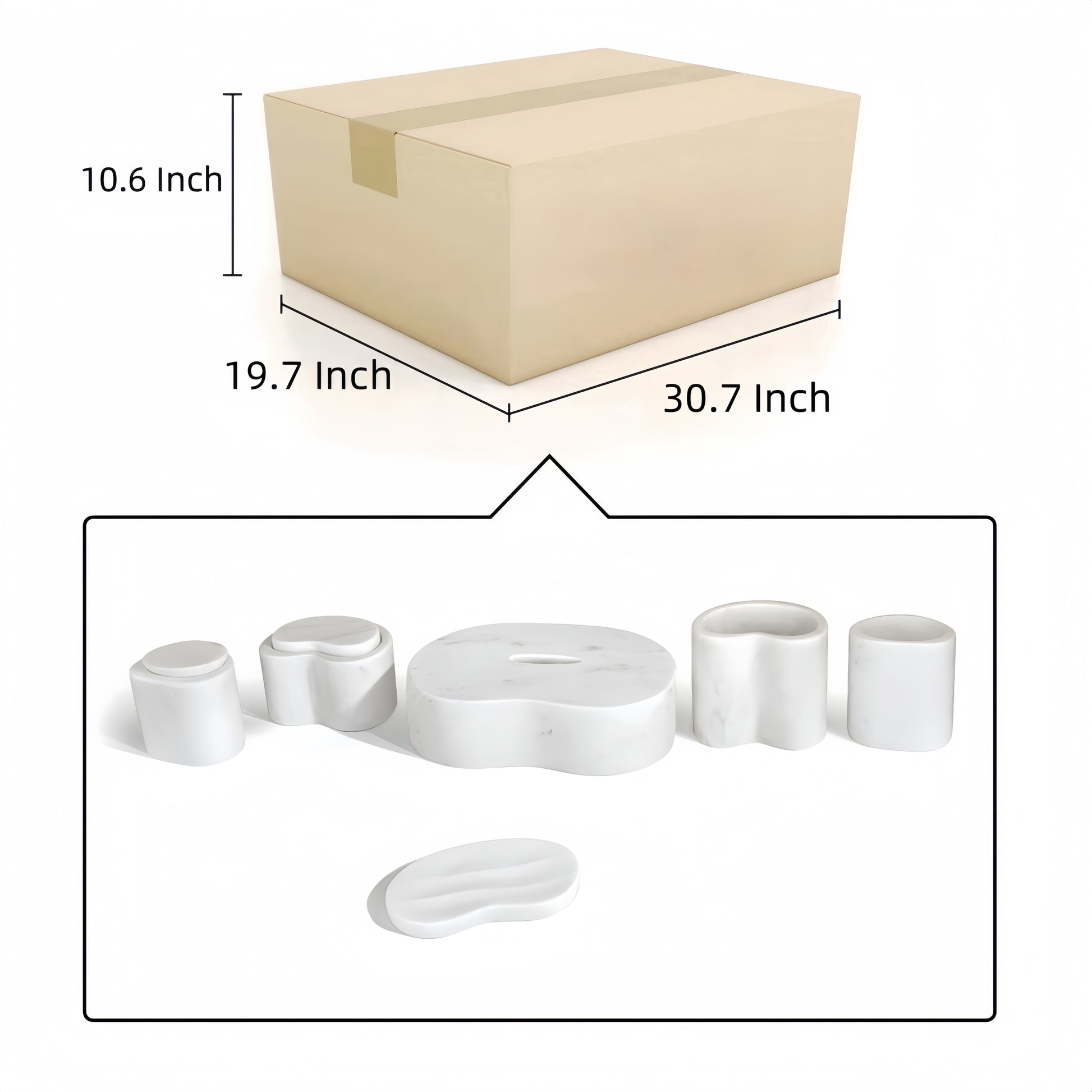 6-Piece Semi Polished Marble Bathroom Accessories Set - White
