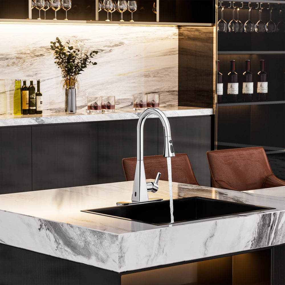 Touchless Dual-Sensor Pull-Down Kitchen Faucet with Modern Design