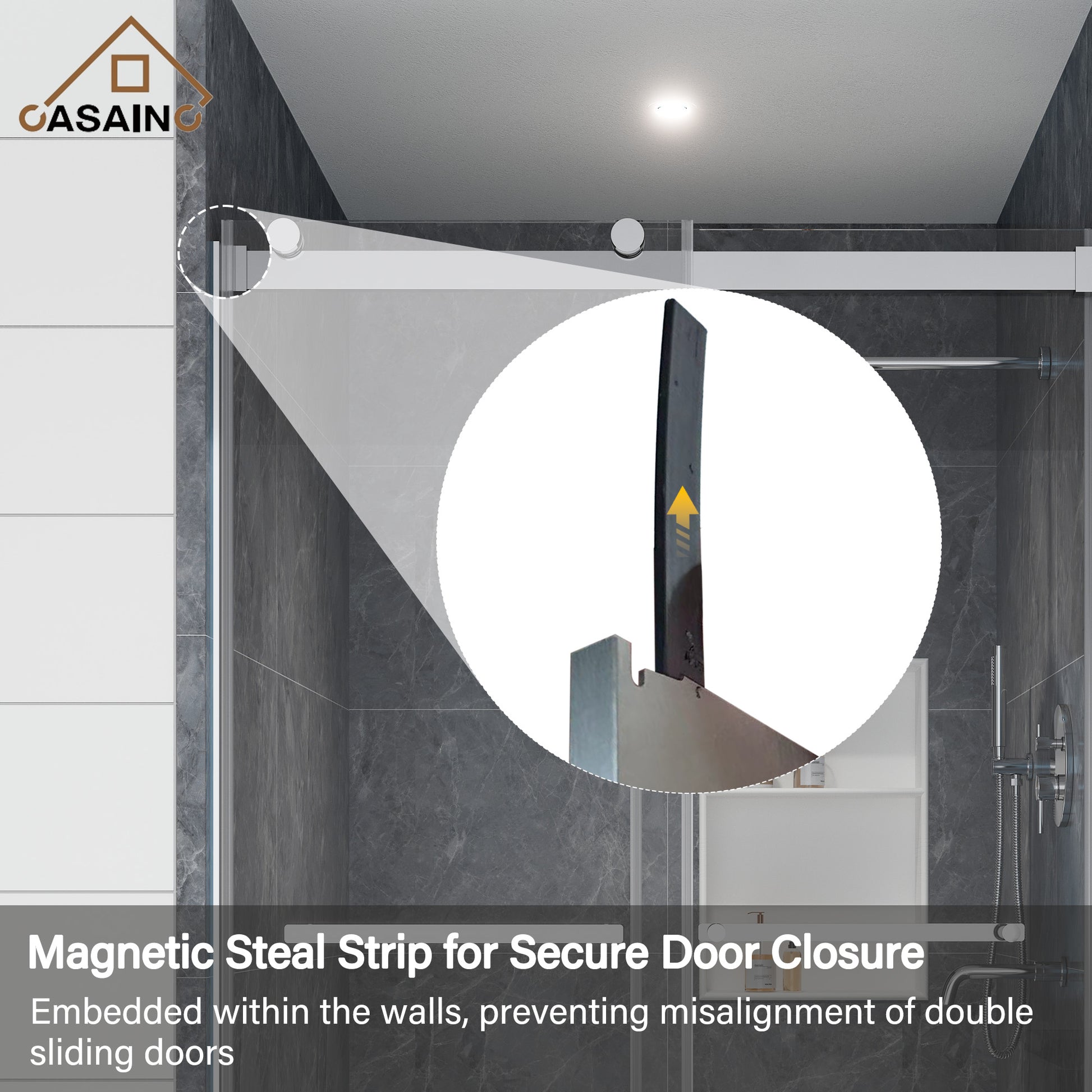 48"x76" Double Frameless Shower Door in Matte Black/Brushed Nickel/Chrome, Sliding Shower Enclosure with Rounded Corners Tempered Glass