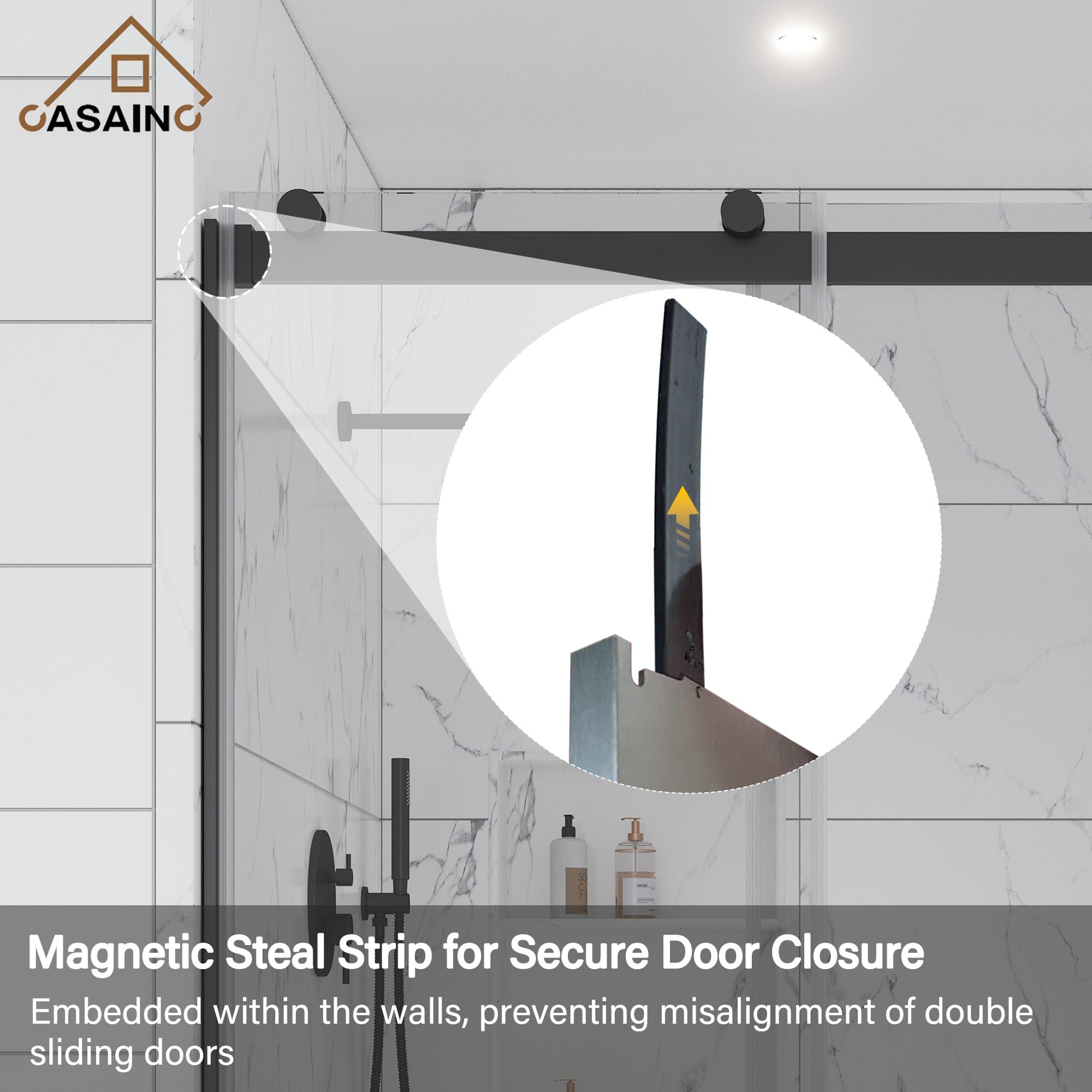 48"x76" Double Frameless Shower Door in Matte Black/Brushed Nickel/Chrome, Sliding Shower Enclosure with Rounded Corners Tempered Glass