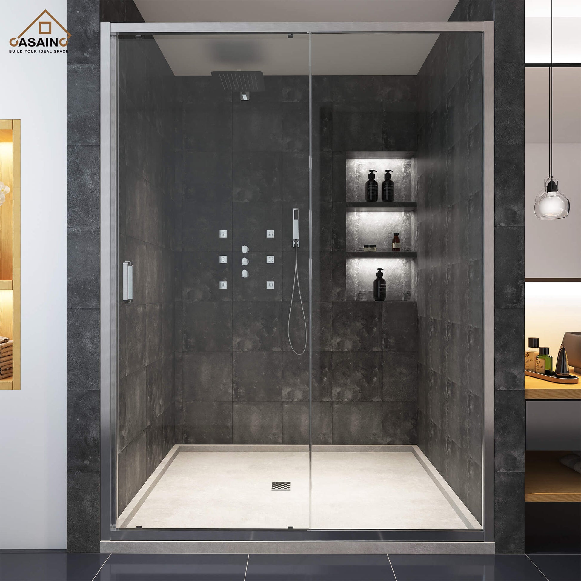 60" x 72" Framed Single Sliding Shower Door in Chrome/Brushed Nickel/M