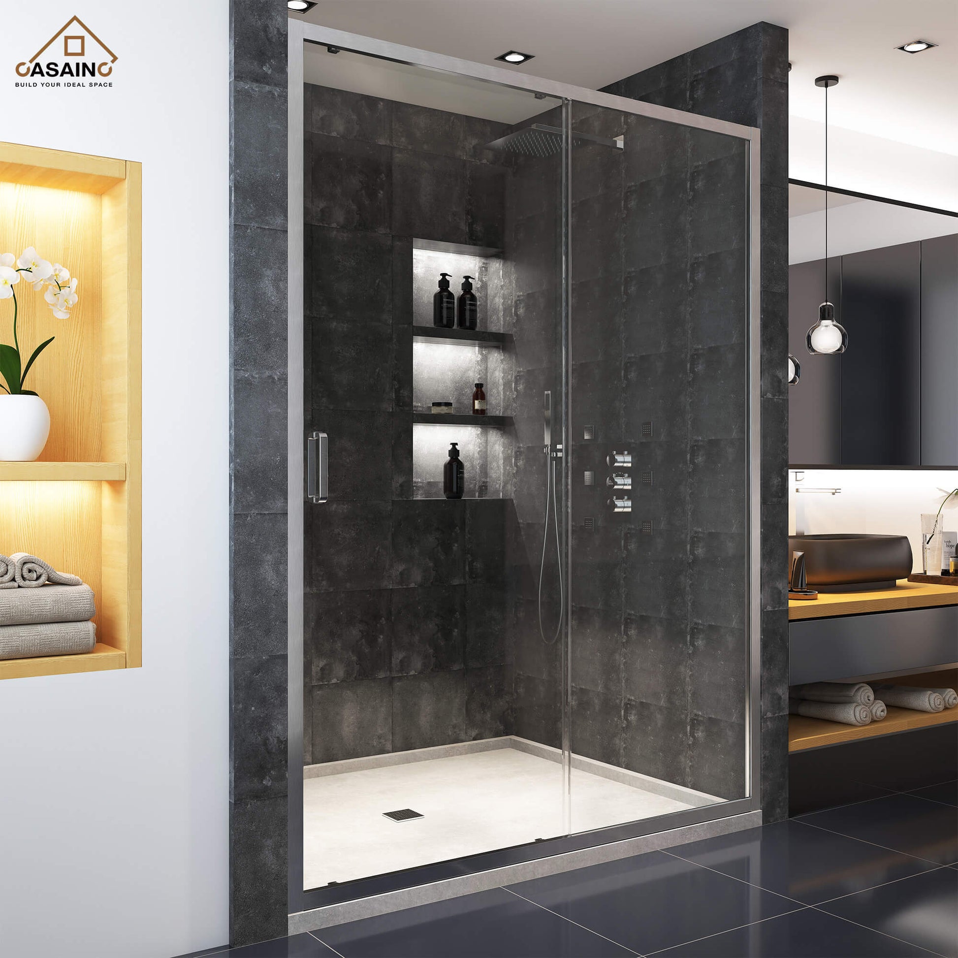 60" x 72" Framed Single Sliding Shower Door in Chrome/Brushed Nickel/M