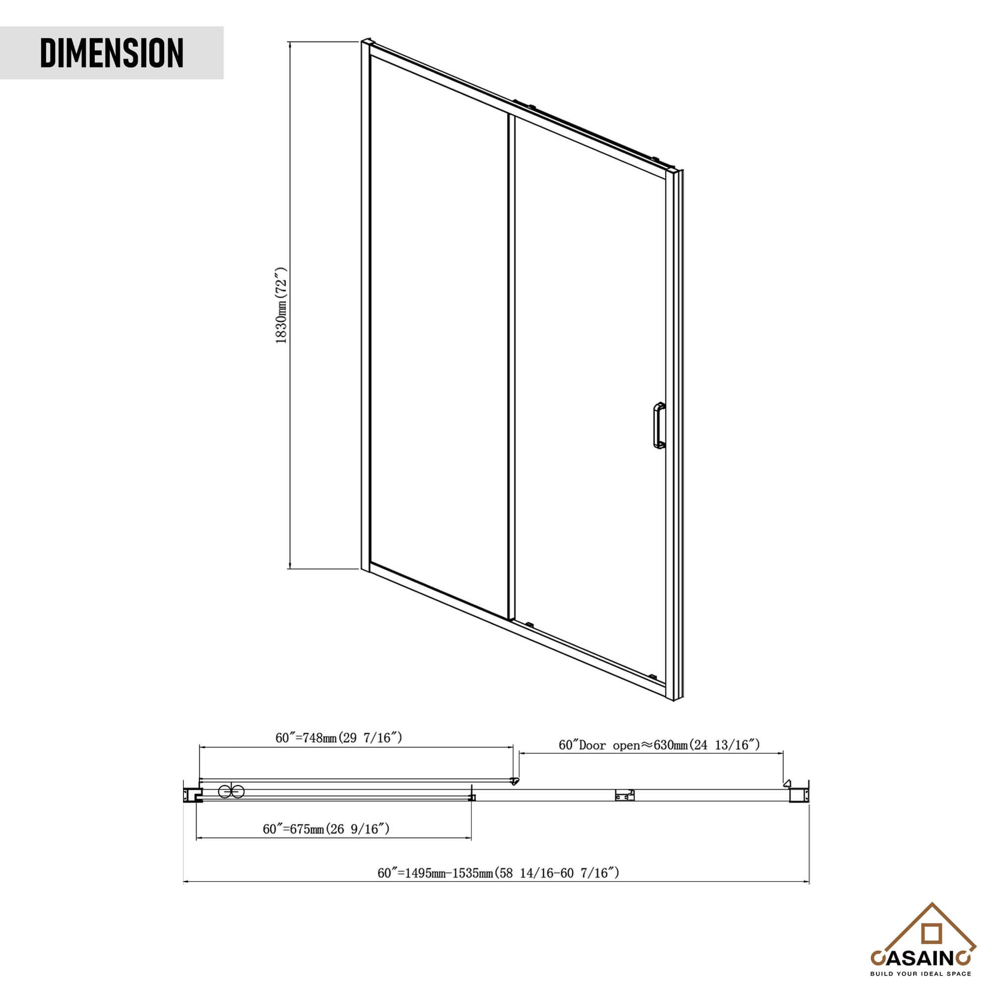 60" x 72" Framed Single Sliding Shower Door in Chrome/Brushed Nickel/M