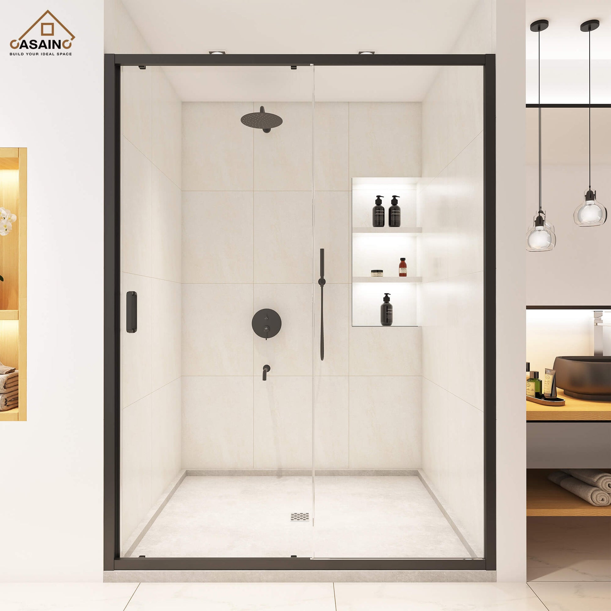 60" x 72" Framed Single Sliding Shower Door in Chrome/Brushed Nickel/M