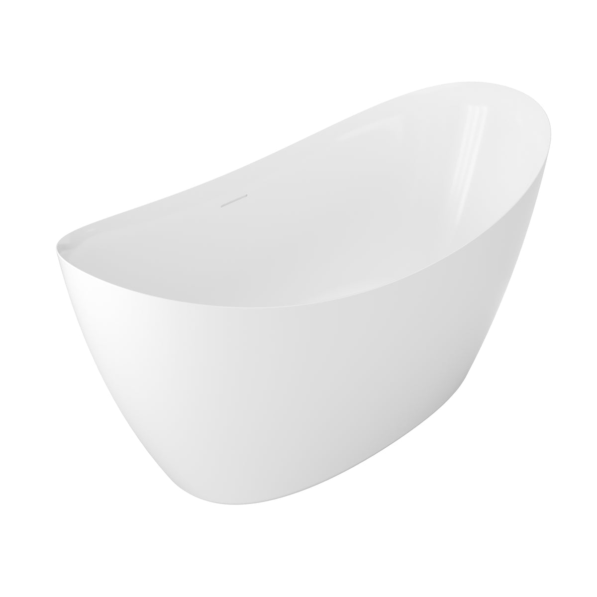 60"/66" Compact Curved Freestanding Acrylic Soaking Bathtub in Glossy White