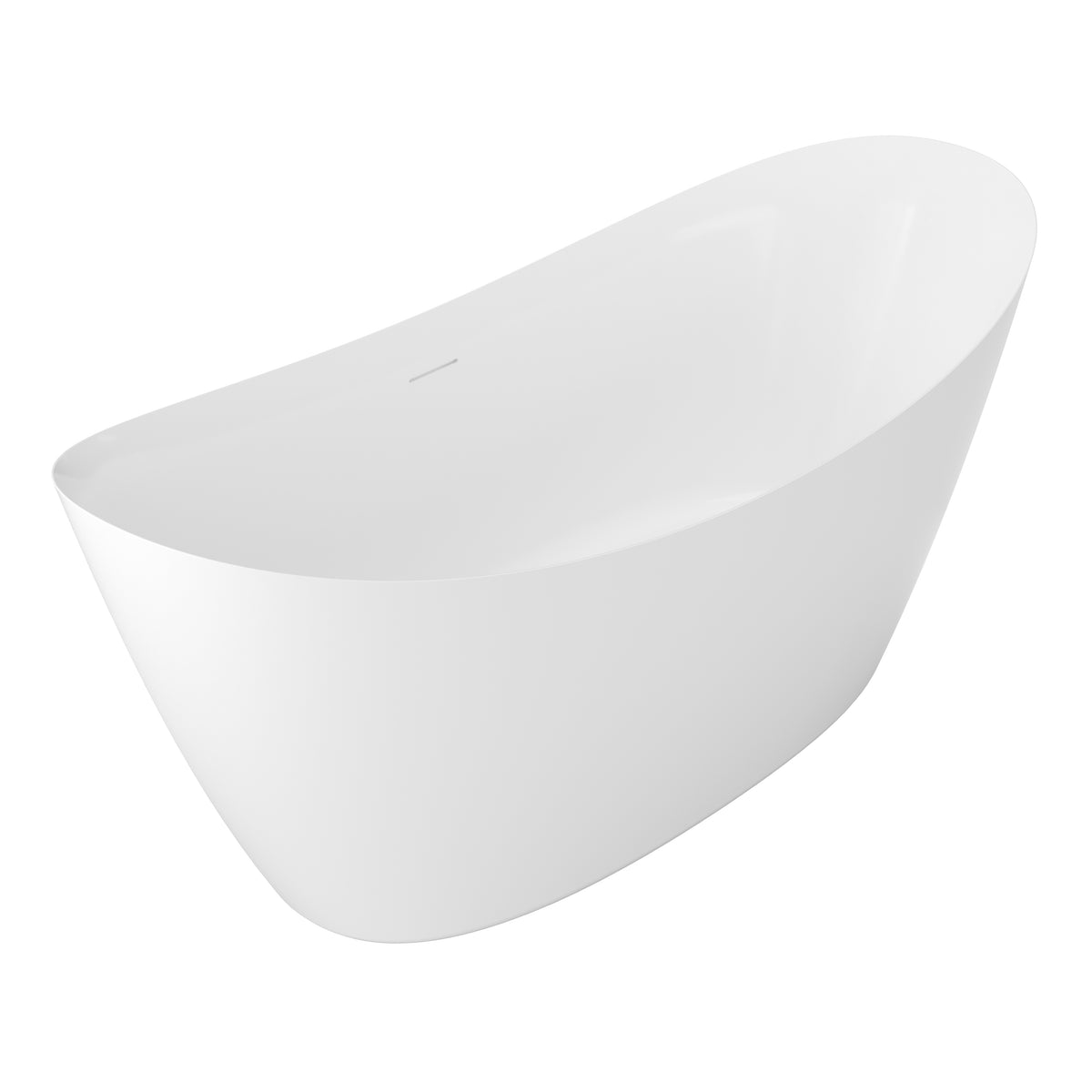 60"/66" Compact Curved Freestanding Acrylic Soaking Bathtub in Glossy White