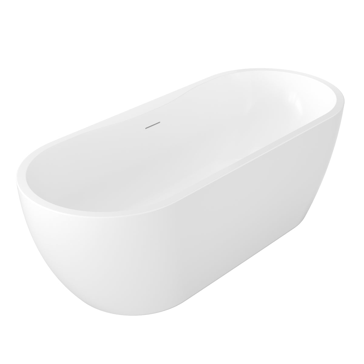 61"/70" Modern Oval Freestanding Acrylic Bathtub with Faucet Deck in Glossy White
