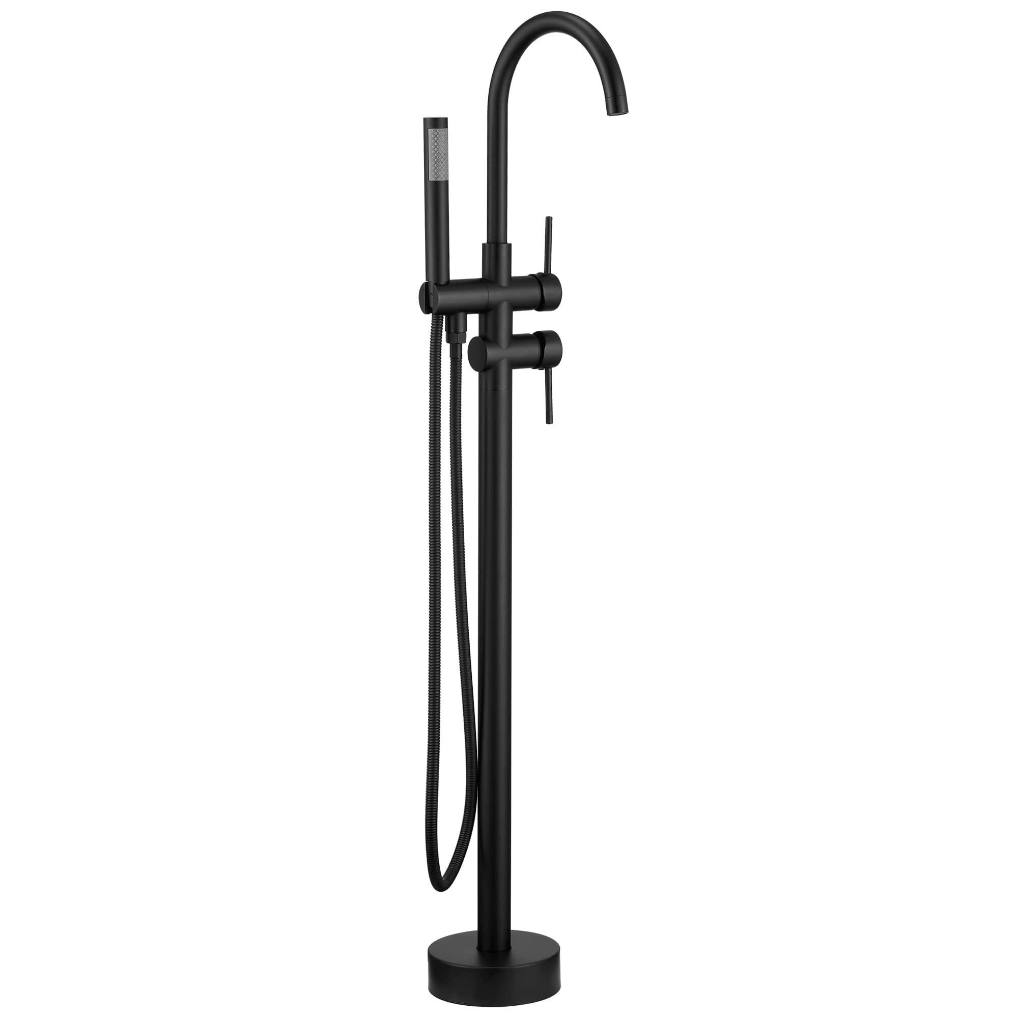 Double-Handles Floor-Mount High Arch Tub Faucet High Flow Bathroom Tub Filler with Handshower  price shop 