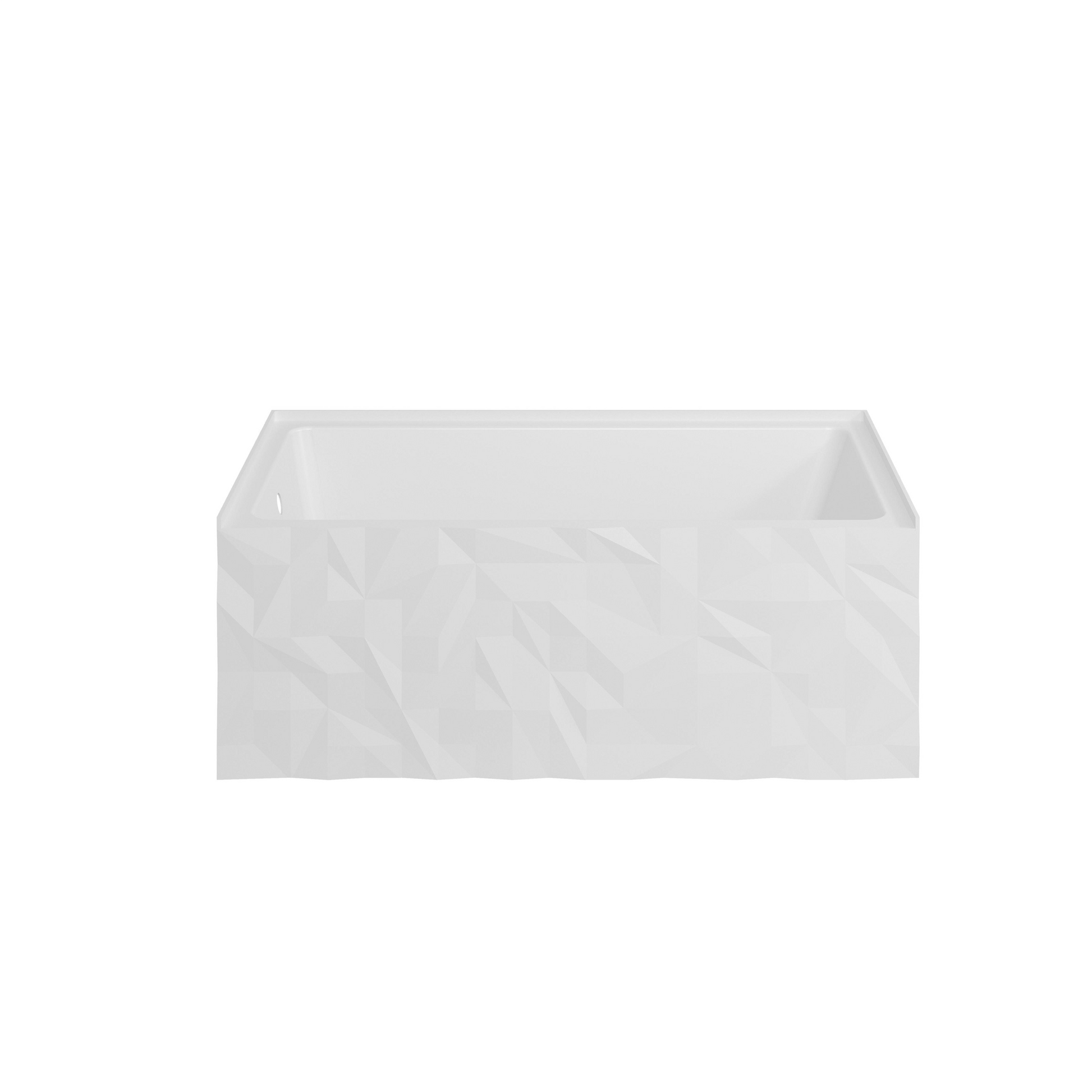 60" Modern Alcove Soaking Bathtub with Diamond Cut Design Panel, Premium Acrylic Deep Bath Tub, Left Drain, cUPC Certified, Glossy White