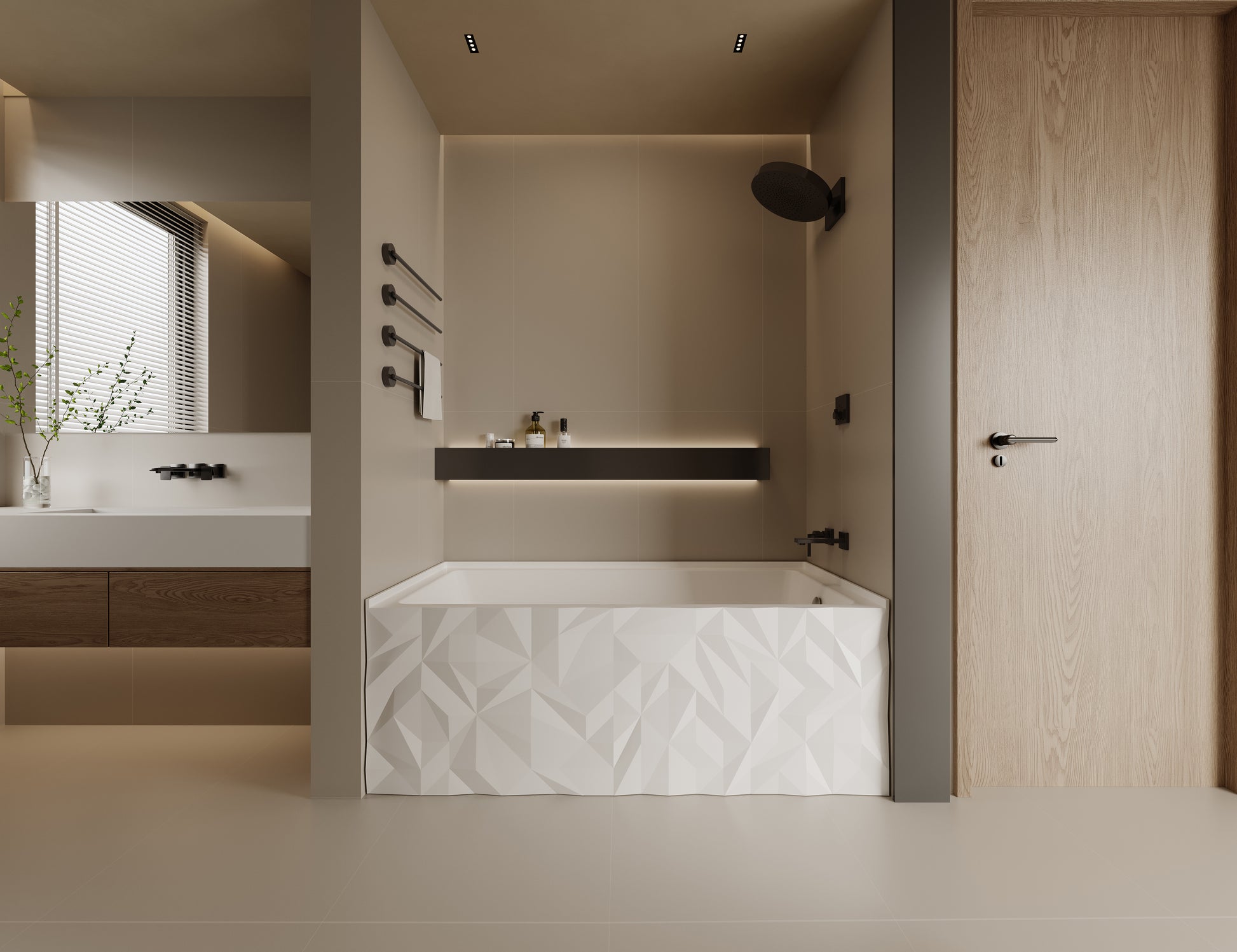 60" Modern Alcove Soaking Bathtub with Diamond Cut Design Panel, Premium Acrylic Deep Bath Tub, Left Drain, cUPC Certified, Glossy White