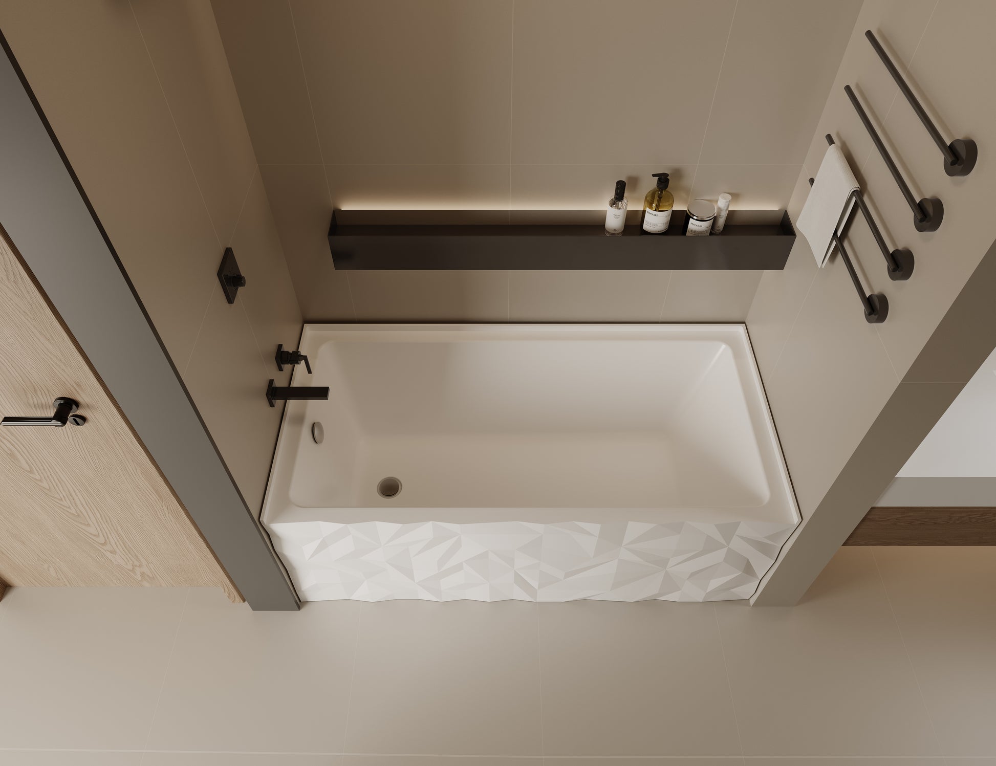 60" Modern Alcove Soaking Bathtub with Diamond Cut Design Panel, Premium Acrylic Deep Bath Tub, Left Drain, cUPC Certified, Glossy White