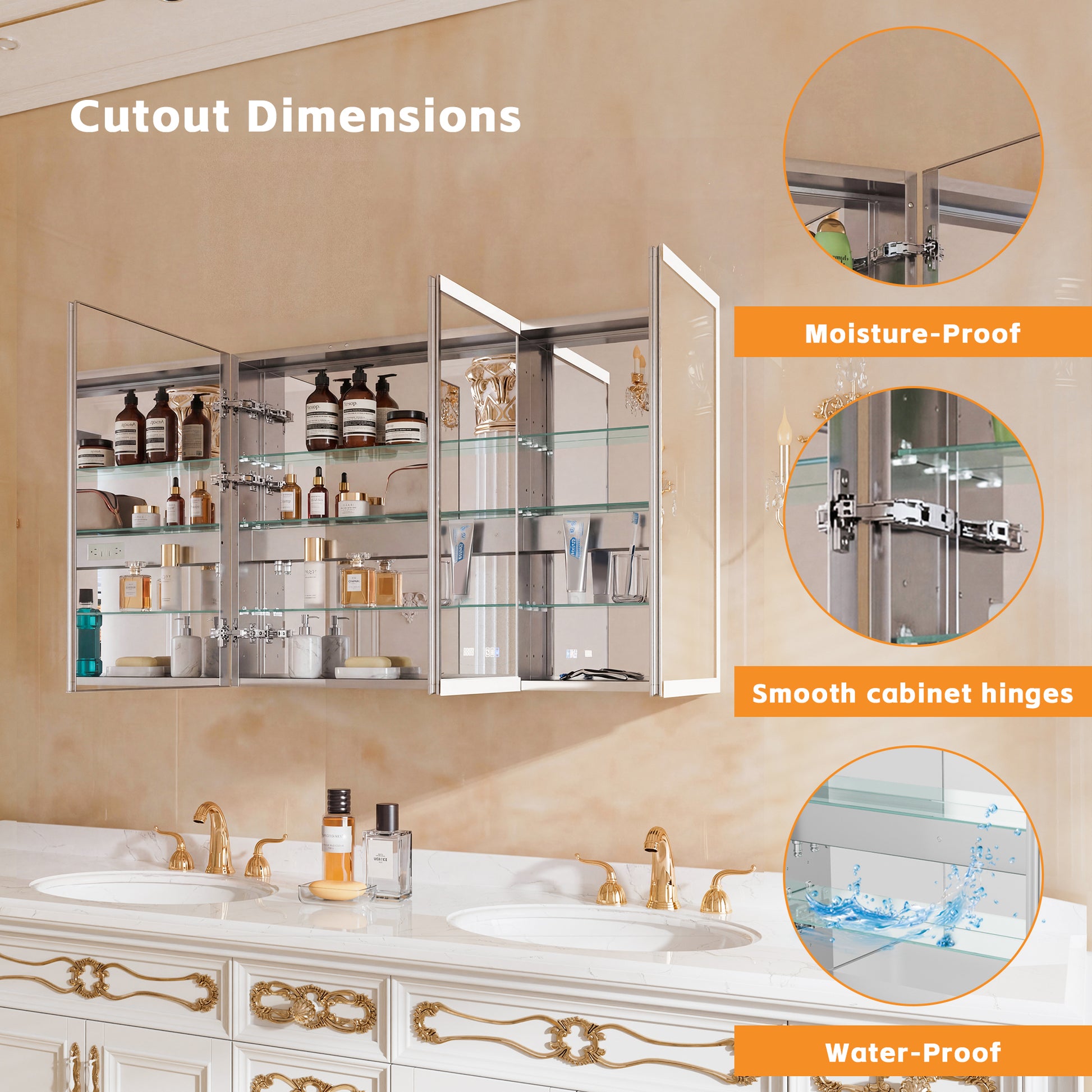 60" W x 36" H LED Lighted Bathroom Medicine Cabinet with Mirror, Tempered Glass Door, Anti-Fog Function and Adjustable Shelves Storage Cabinet