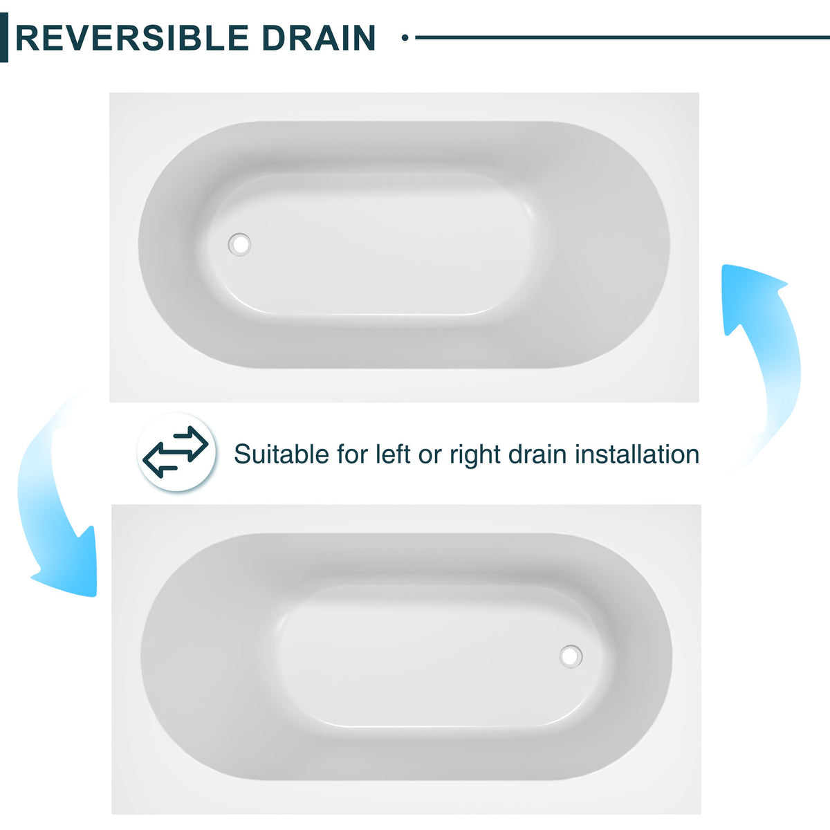 60" Luxury Drop-In Solid Surface Soaking Bathtub with Rounded Interior