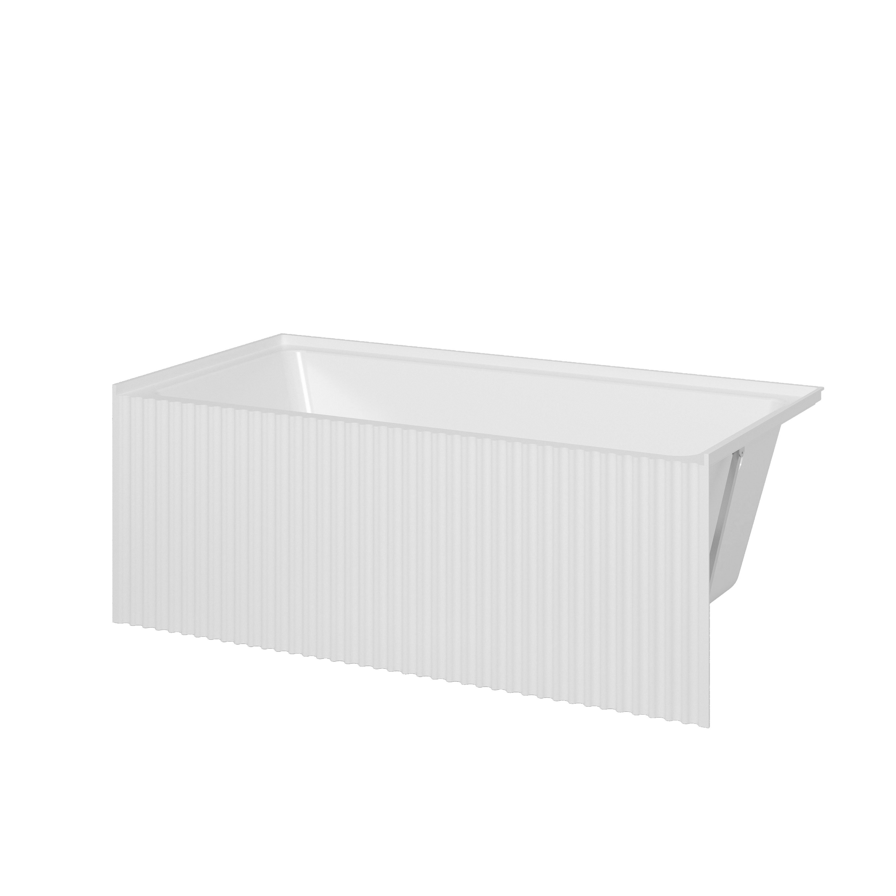 60" Modern Alcove Soaking Bathtub with Elegant Fluting Design Panel, Premium Acrylic Deep Bath Tub, Right Drain, cUPC Certified, Glossy White