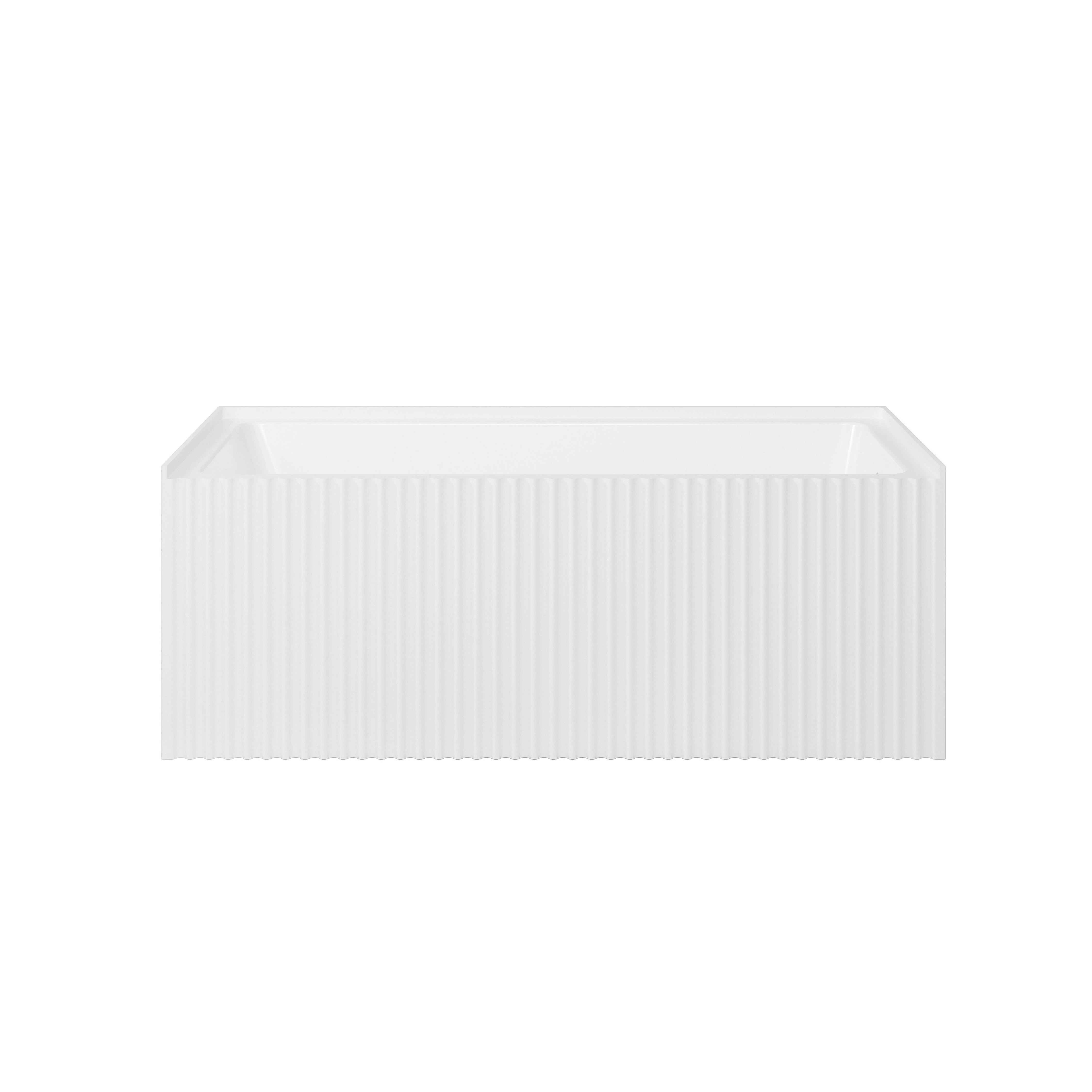 60" Modern Alcove Soaking Bathtub with Elegant Fluting Design Panel, Premium Acrylic Deep Bath Tub, Right Drain, cUPC Certified, Glossy White