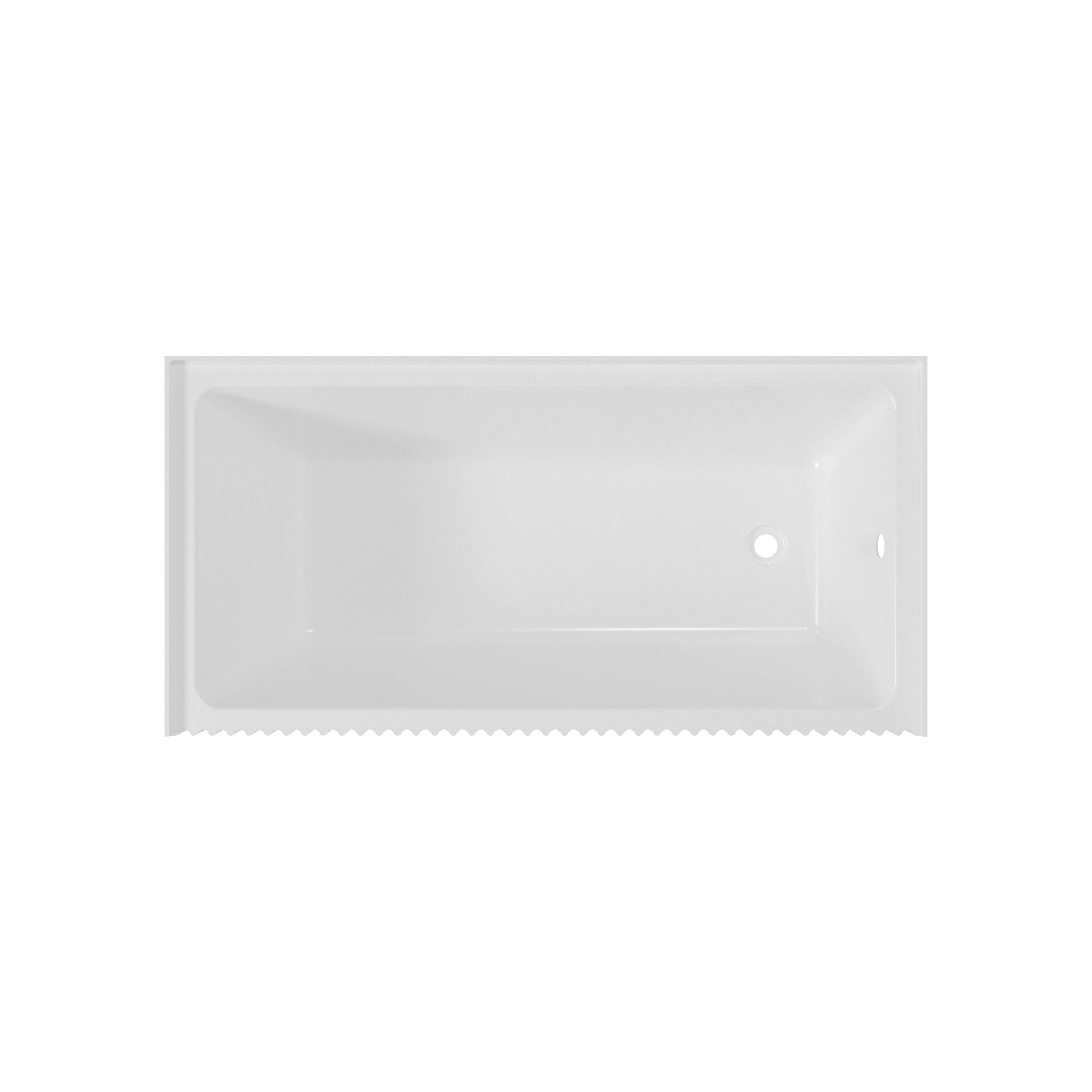 60" Modern Alcove Soaking Bathtub with Elegant Fluting Design Panel, Premium Acrylic Deep Bath Tub, Right Drain, cUPC Certified, Glossy White