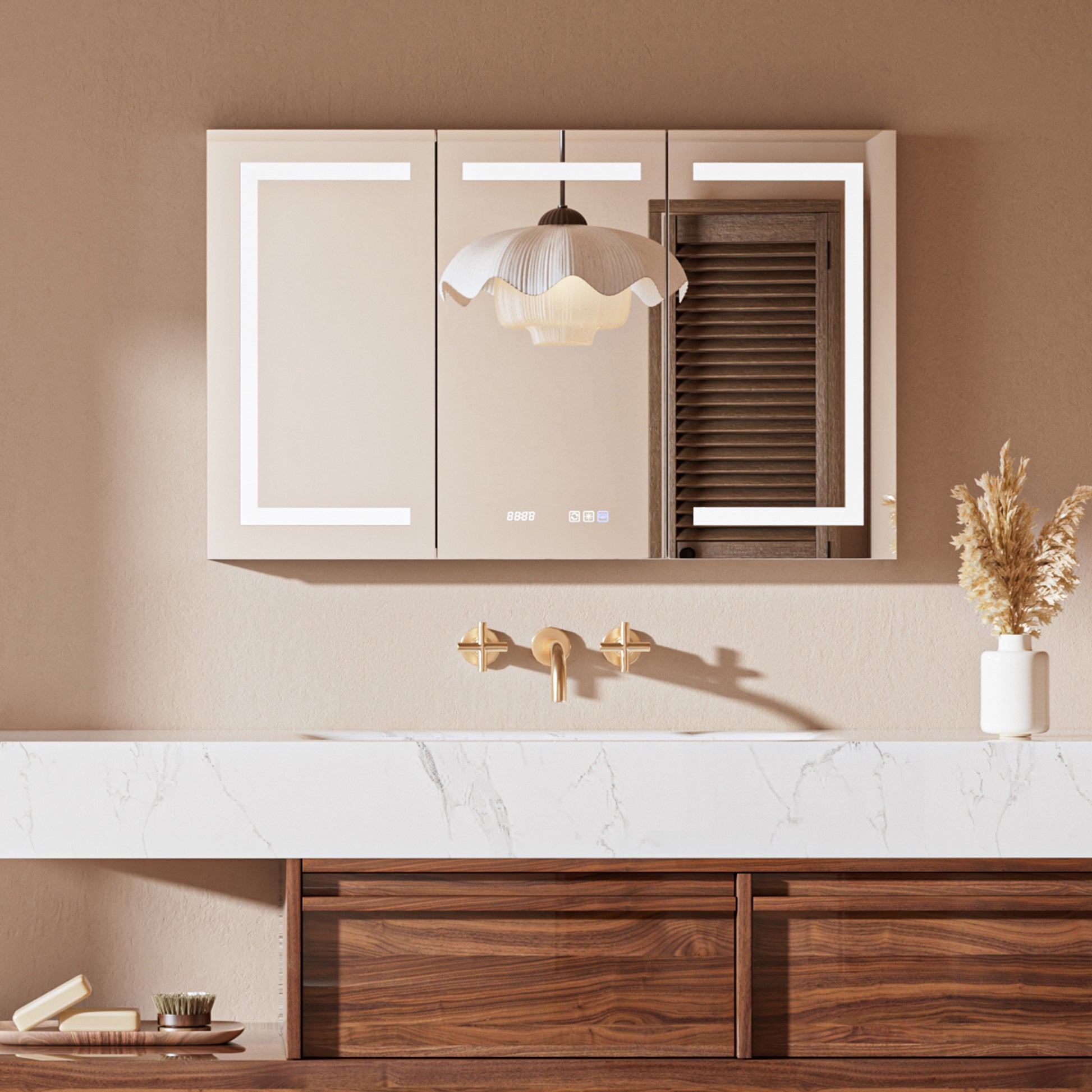 60" W x 36" H LED Lighted Bathroom Medicine Cabinet with Mirror, Tempered Glass Door, Anti-Fog Function and Adjustable Shelves Storage Cabinet