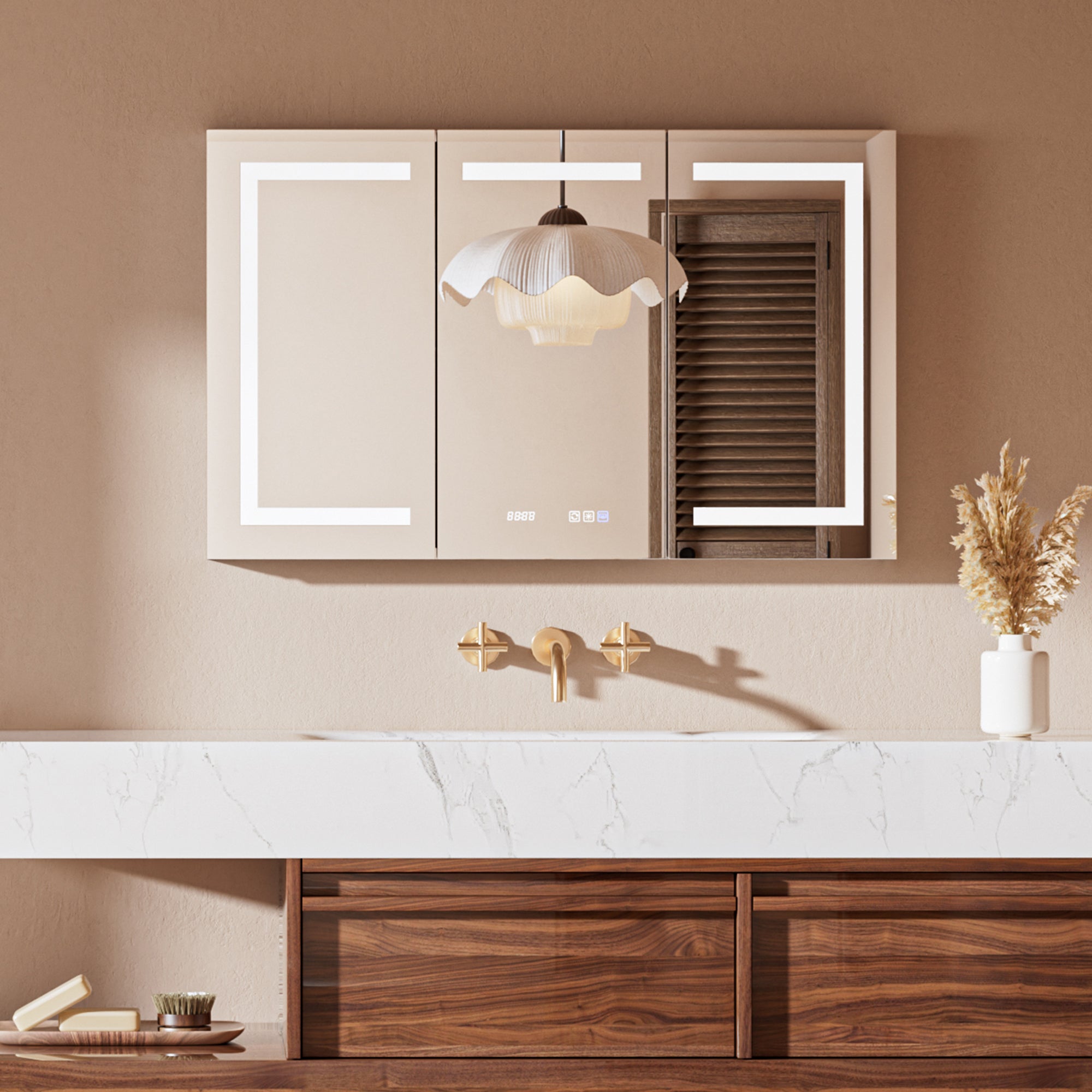 60" W x 36" H LED Lighted Bathroom Medicine Cabinet with Mirror, Tempered Glass Door, Anti-Fog Function and Adjustable Shelves Storage Cabinet