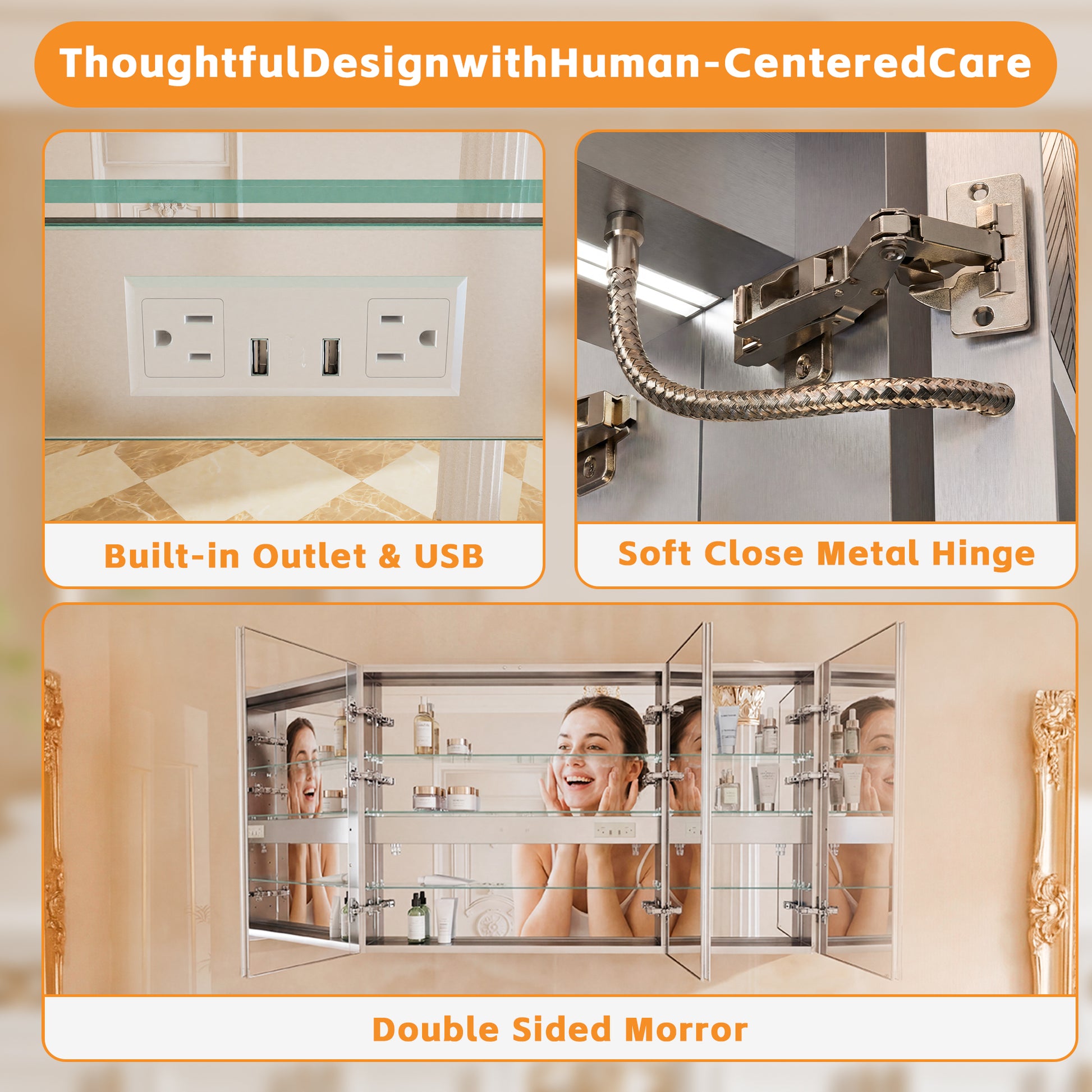 60" W x 36" H LED Lighted Bathroom Medicine Cabinet with Mirror, Tempered Glass Door, Anti-Fog Function and Adjustable Shelves Storage Cabinet