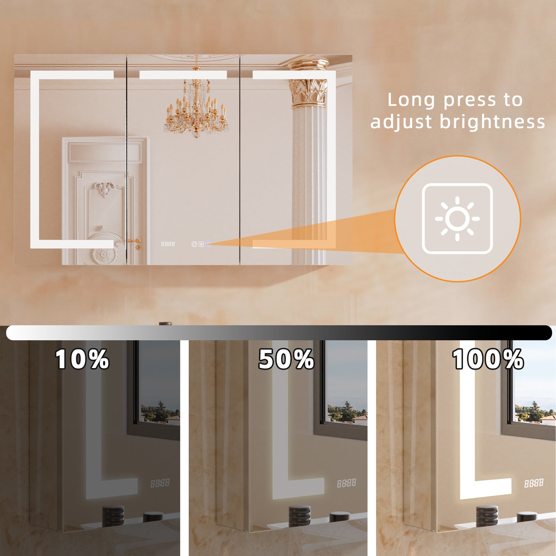 60" W x 36" H LED Lighted Bathroom Medicine Cabinet with Mirror, Tempered Glass Door, Anti-Fog Function and Adjustable Shelves Storage Cabinet