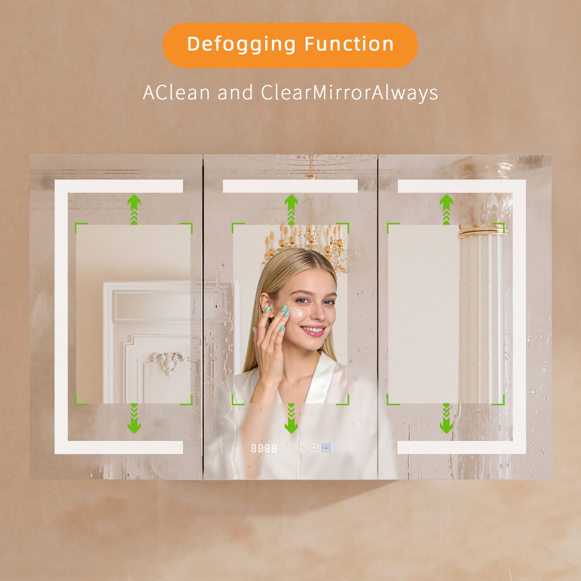 60" W x 36" H LED Lighted Bathroom Medicine Cabinet with Mirror, Tempered Glass Door, Anti-Fog Function and Adjustable Shelves Storage Cabinet