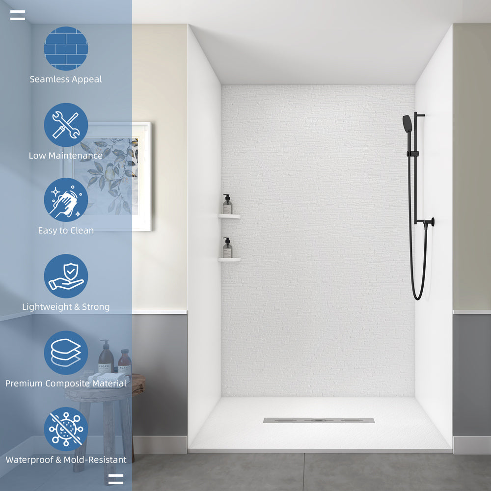 60" Waterproof SMC Shower Wall Panel System with Slate Rock Finish for Modern Bathrooms
