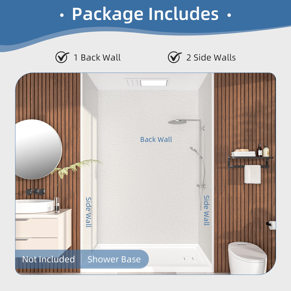 60" Waterproof SMC Shower Wall Panel System with Slate Rock Finish for Modern Bathrooms