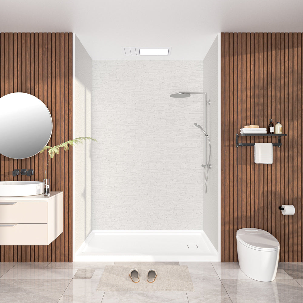 60" Waterproof SMC Shower Wall Panel System with Slate Rock Finish for Modern Bathrooms