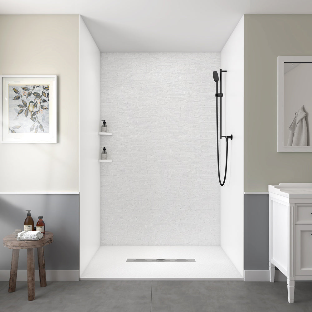 60" Waterproof SMC Shower Wall Panel System with Slate Rock Finish for Modern Bathrooms