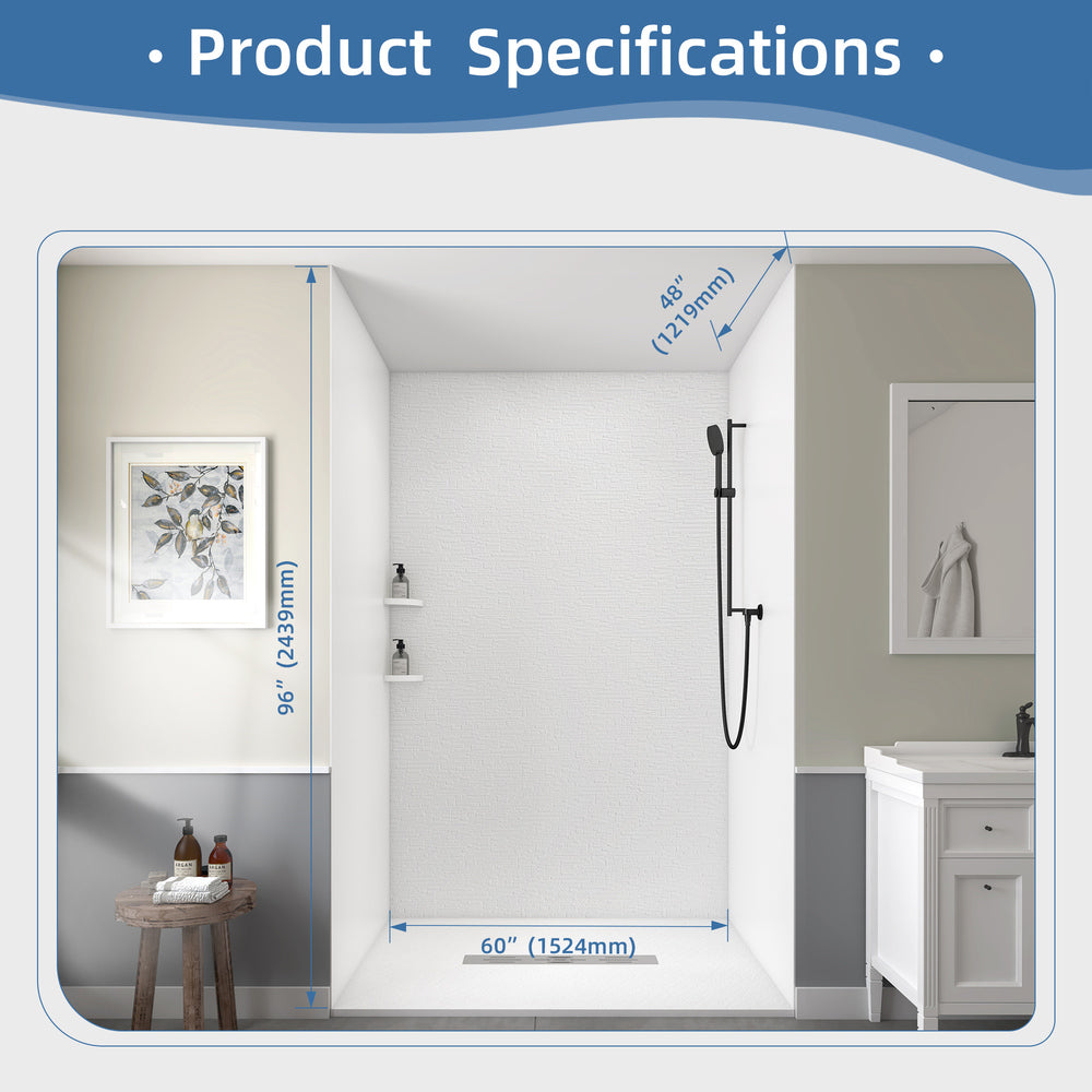 60" Waterproof SMC Shower Wall Panel System with Slate Rock Finish for Modern Bathrooms