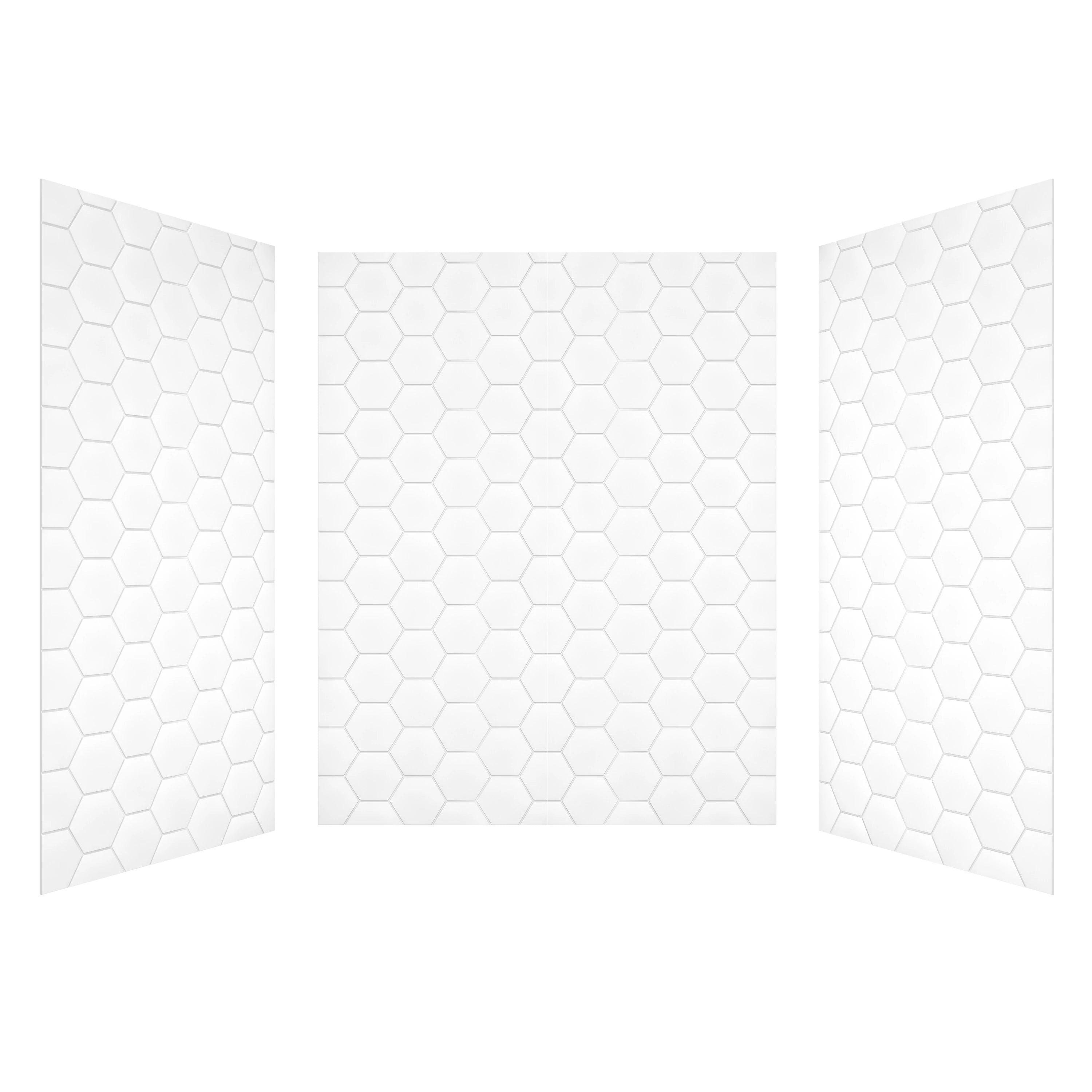 60" White Glossy Hexagon Shower Wall, Artificial Stone Shower Panel