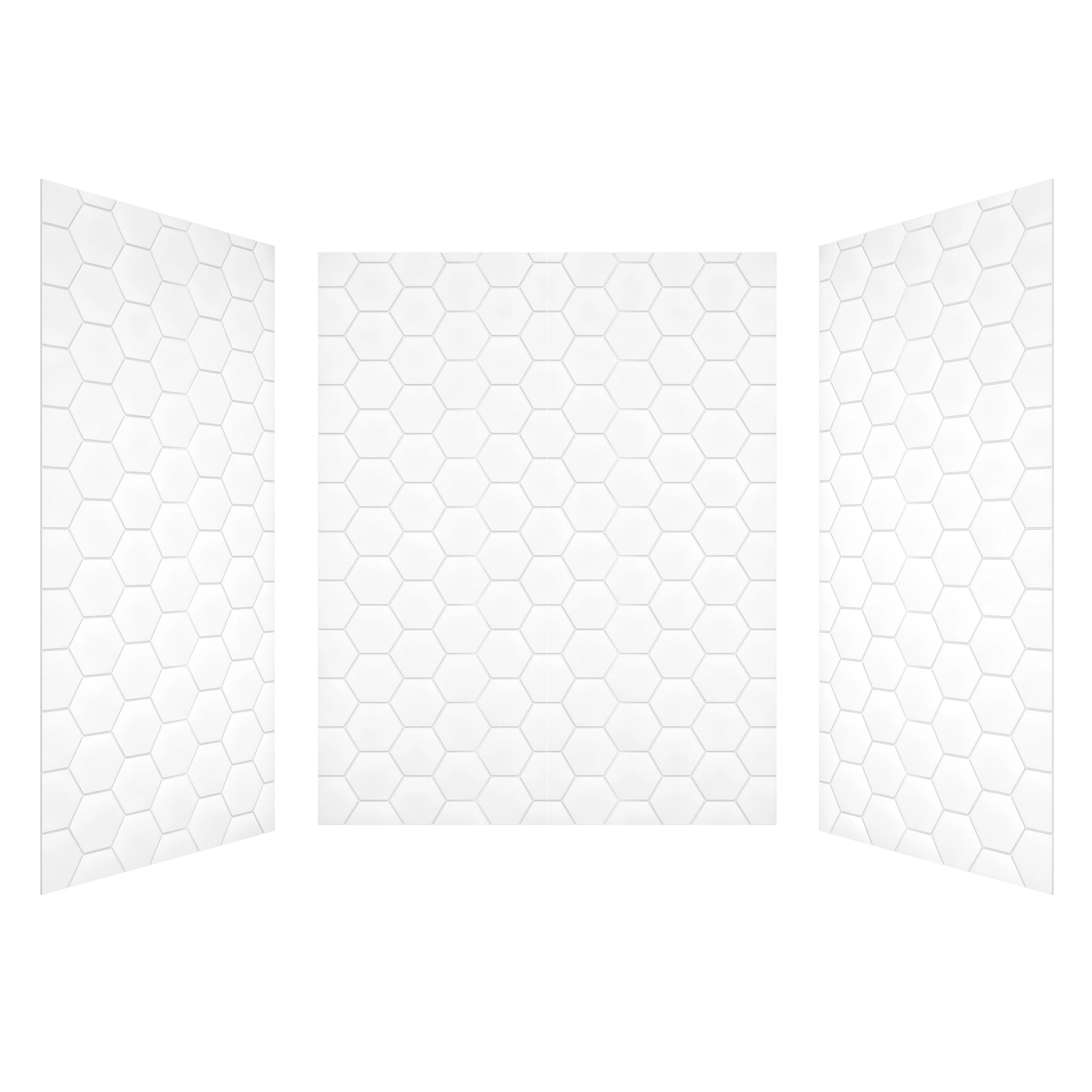 60" White Glossy Hexagon Shower Wall, Artificial Stone Shower Panel