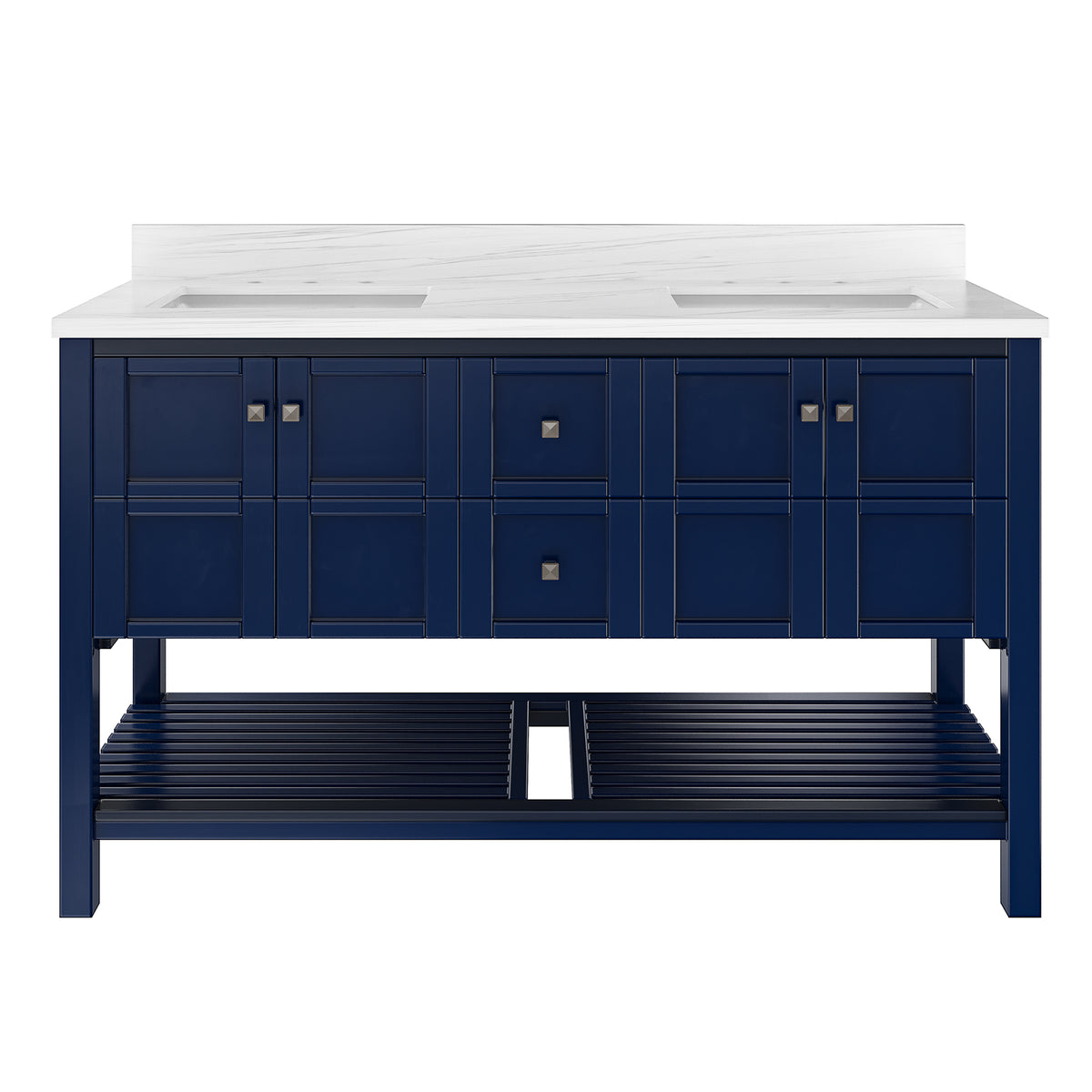 60 in. W x 22 in. D x 35.4 in. H Bath Vanity in Navy Blue with White Top and Basin