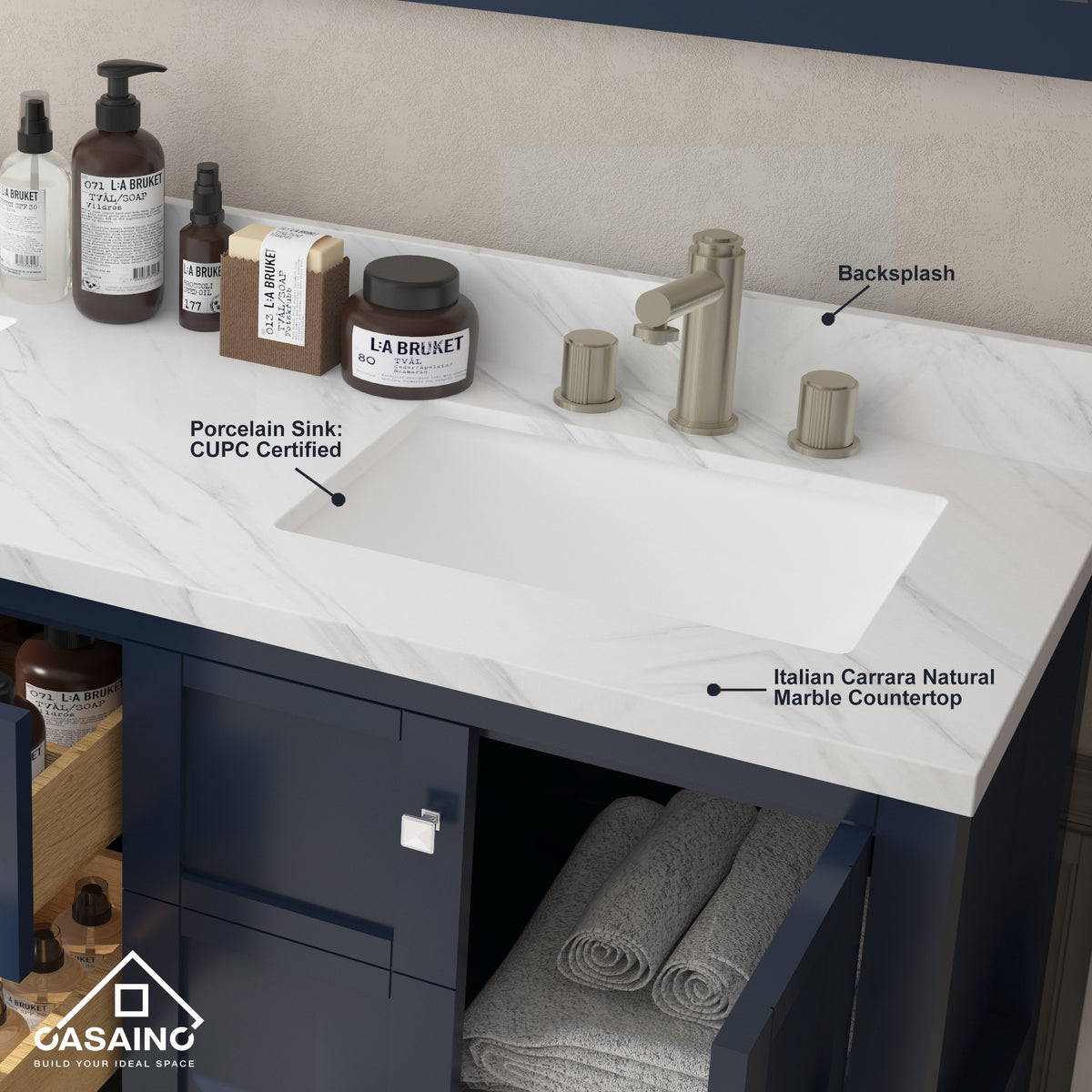 60 in. W x 22 in. D x 35.4 in. H Bath Vanity in Navy Blue with White Top and Basin