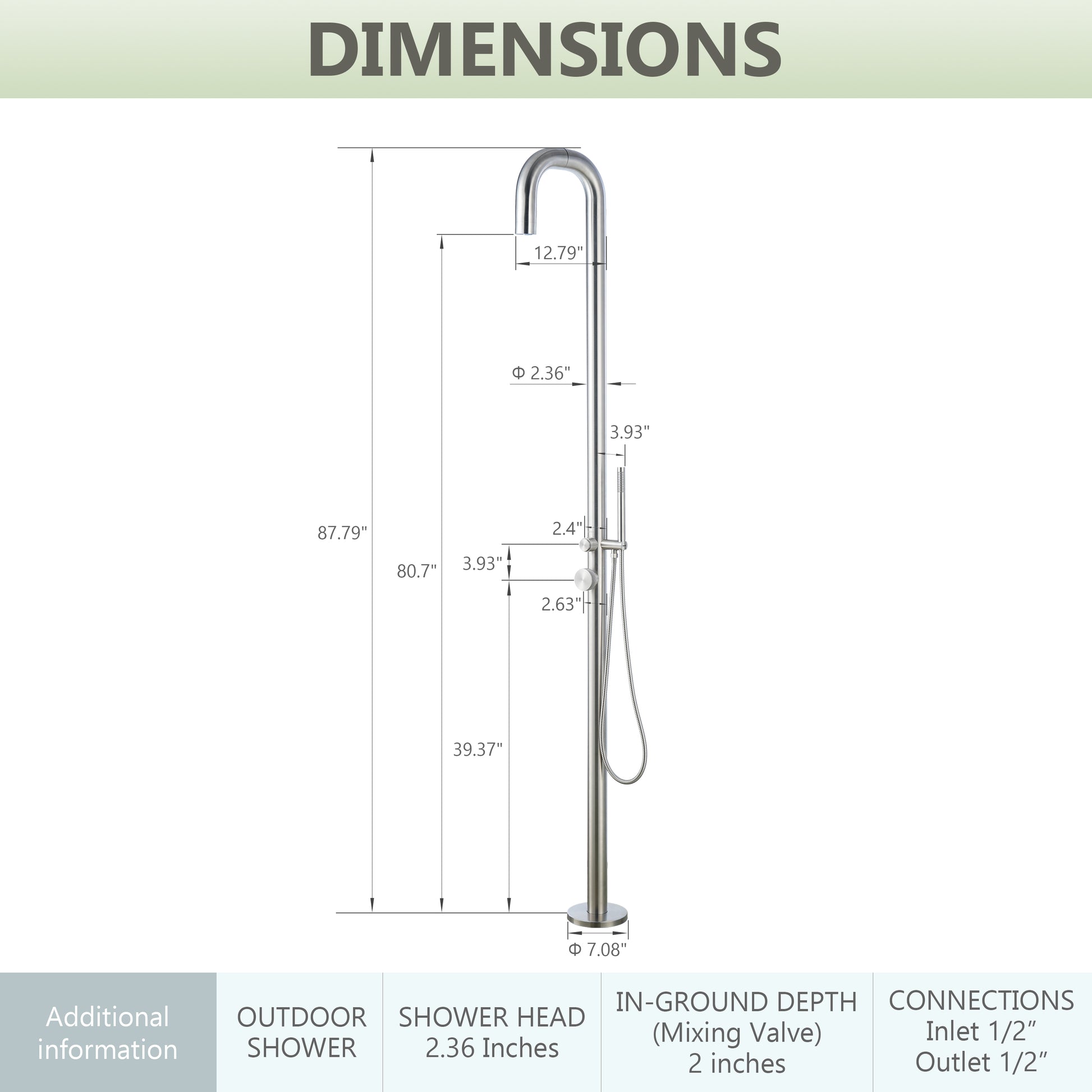 60 mm Outdoor Shower System with Rainfall Shower and Handheld
