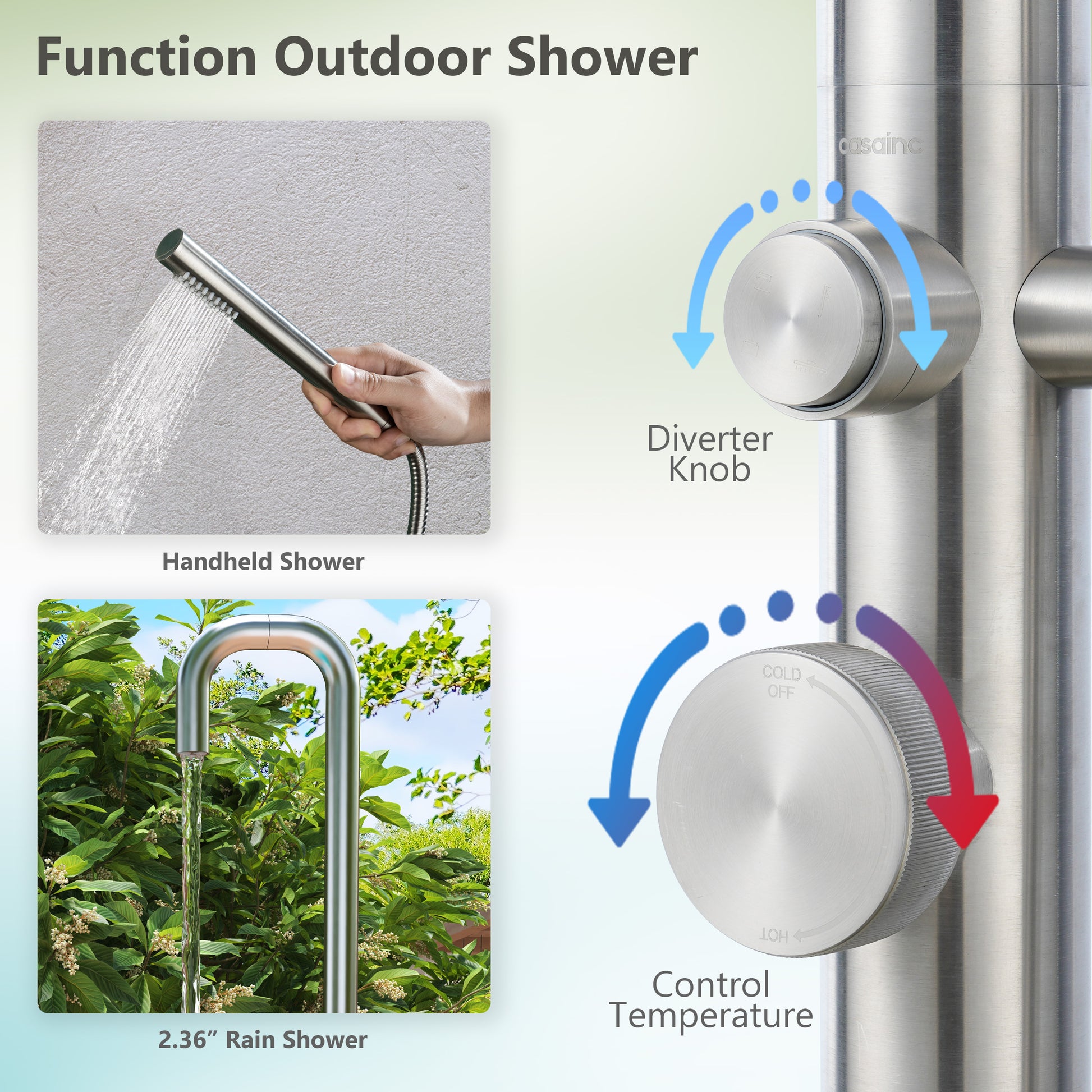 60 mm Outdoor Shower System with Rainfall Shower and Handheld