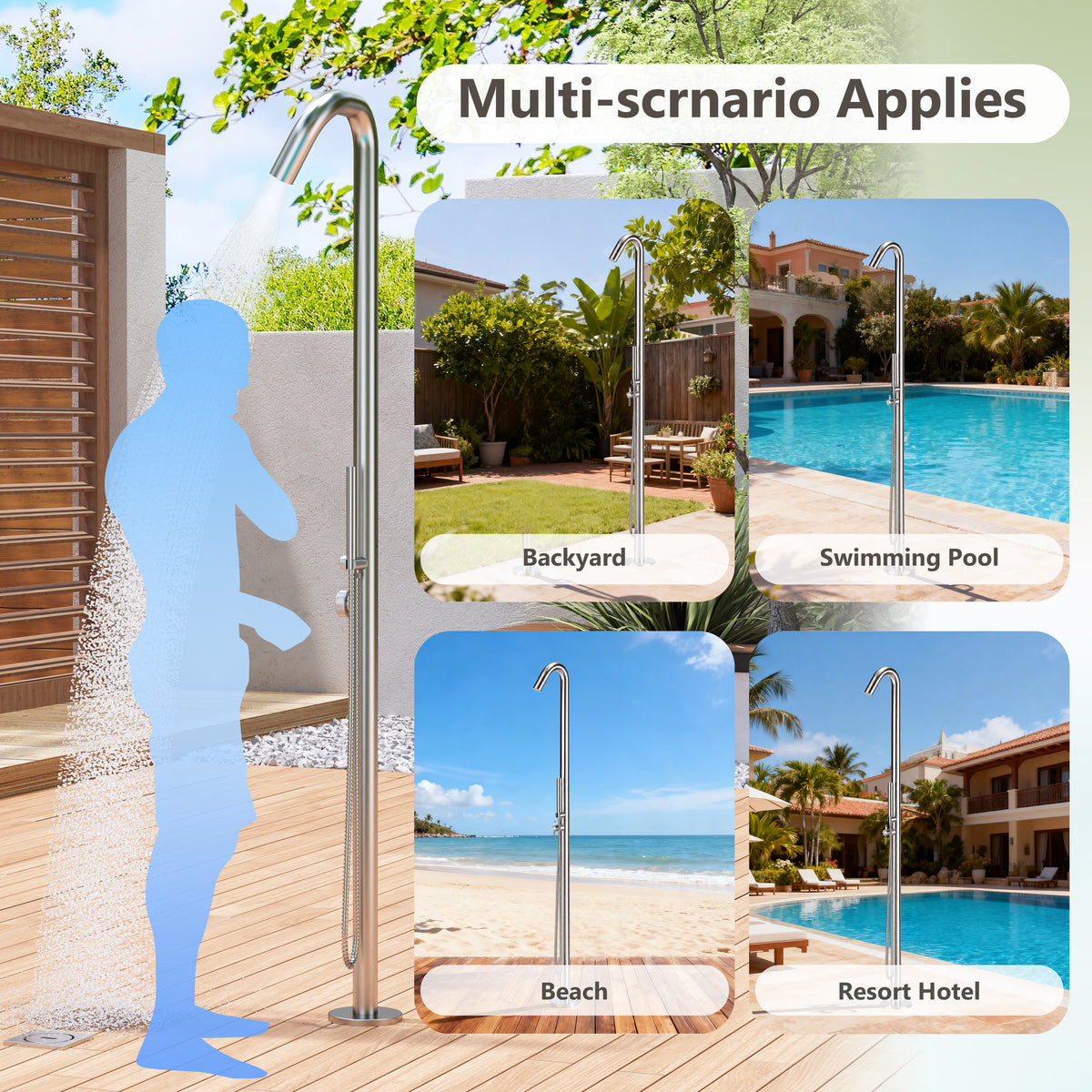 60 mm Outdoor Shower System with Rainfall Shower and Handheld