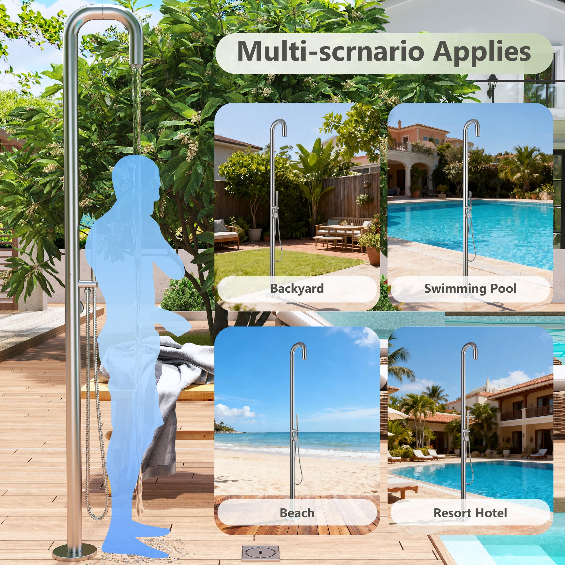 60 mm Outdoor Shower System with Rainfall Shower and Handheld