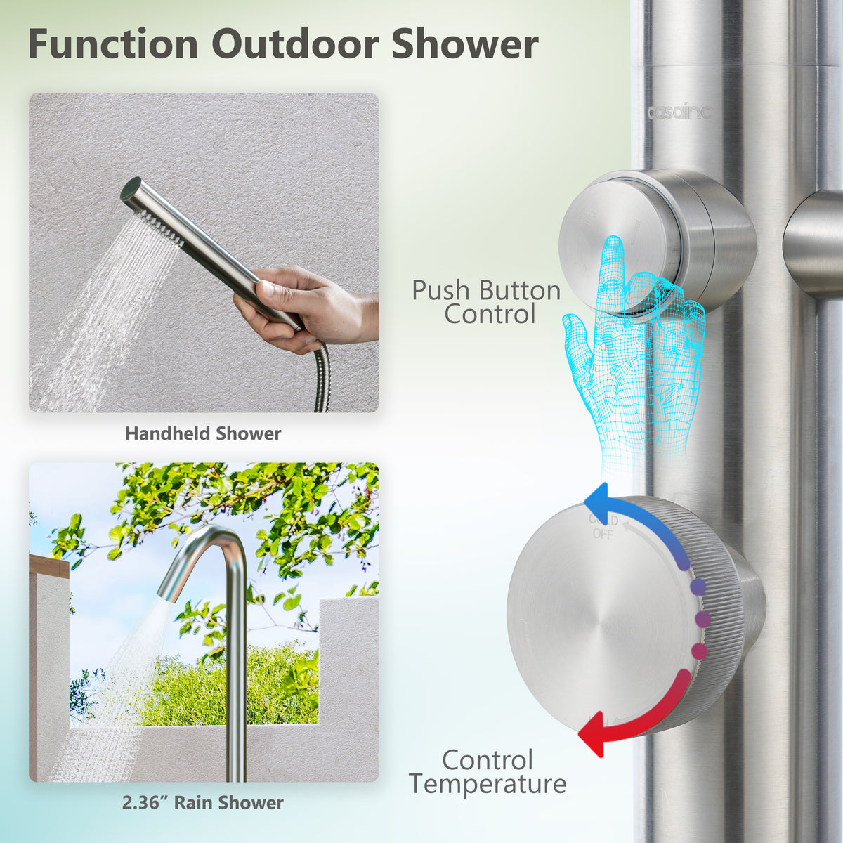 60 mm Outdoor Shower System with Rainfall Shower and Handheld