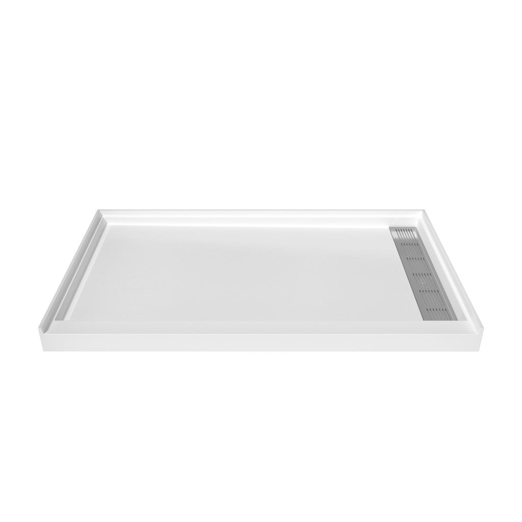 60"x36" Right Drained SMC Cultured Marble Shower Base with Anti-Slip Textured Floor for Modern Bathrooms