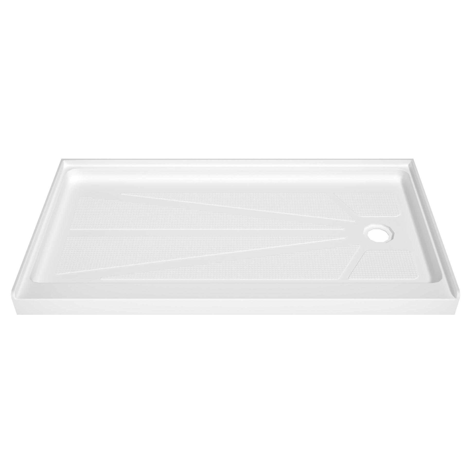 60" x 30" White Acrylic Shower Base, Anti-Slip, Left or Right Drain