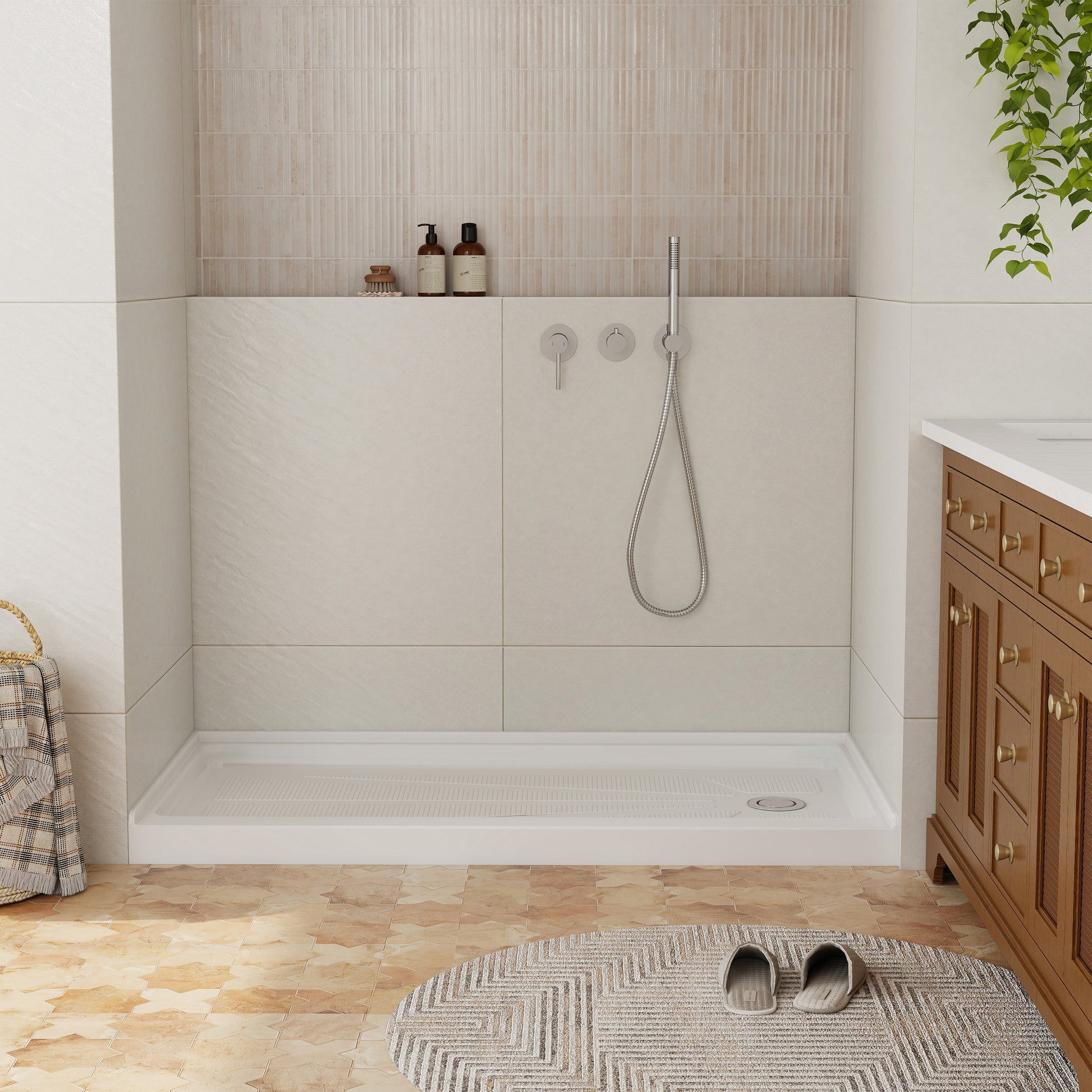 60" x 30" White Acrylic Shower Base, Anti-Slip, Left or Right Drain