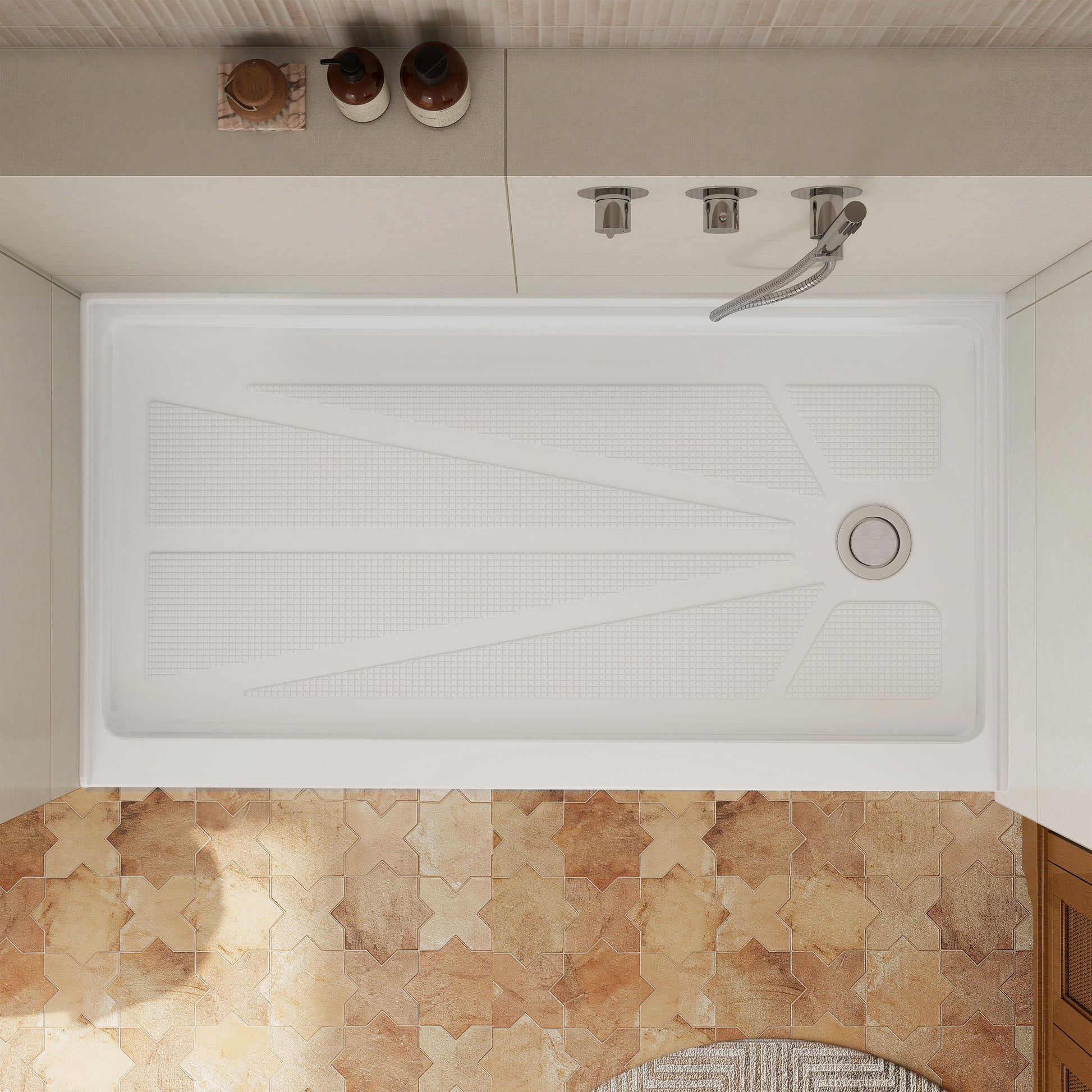 60" x 30" White Acrylic Shower Base, Anti-Slip, Left or Right Drain