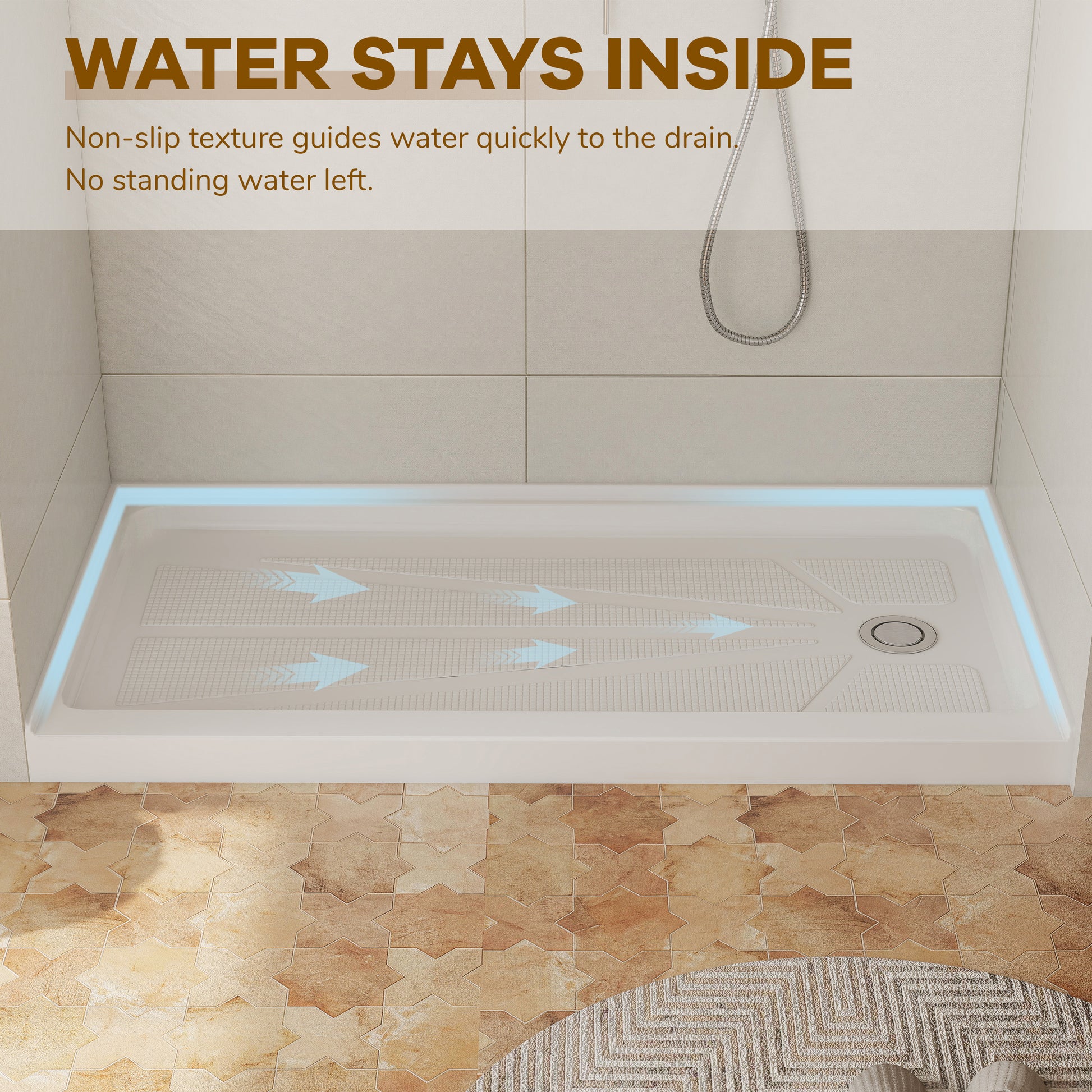 60" x 30" White Acrylic Shower Base, Anti-Slip, Left or Right Drain