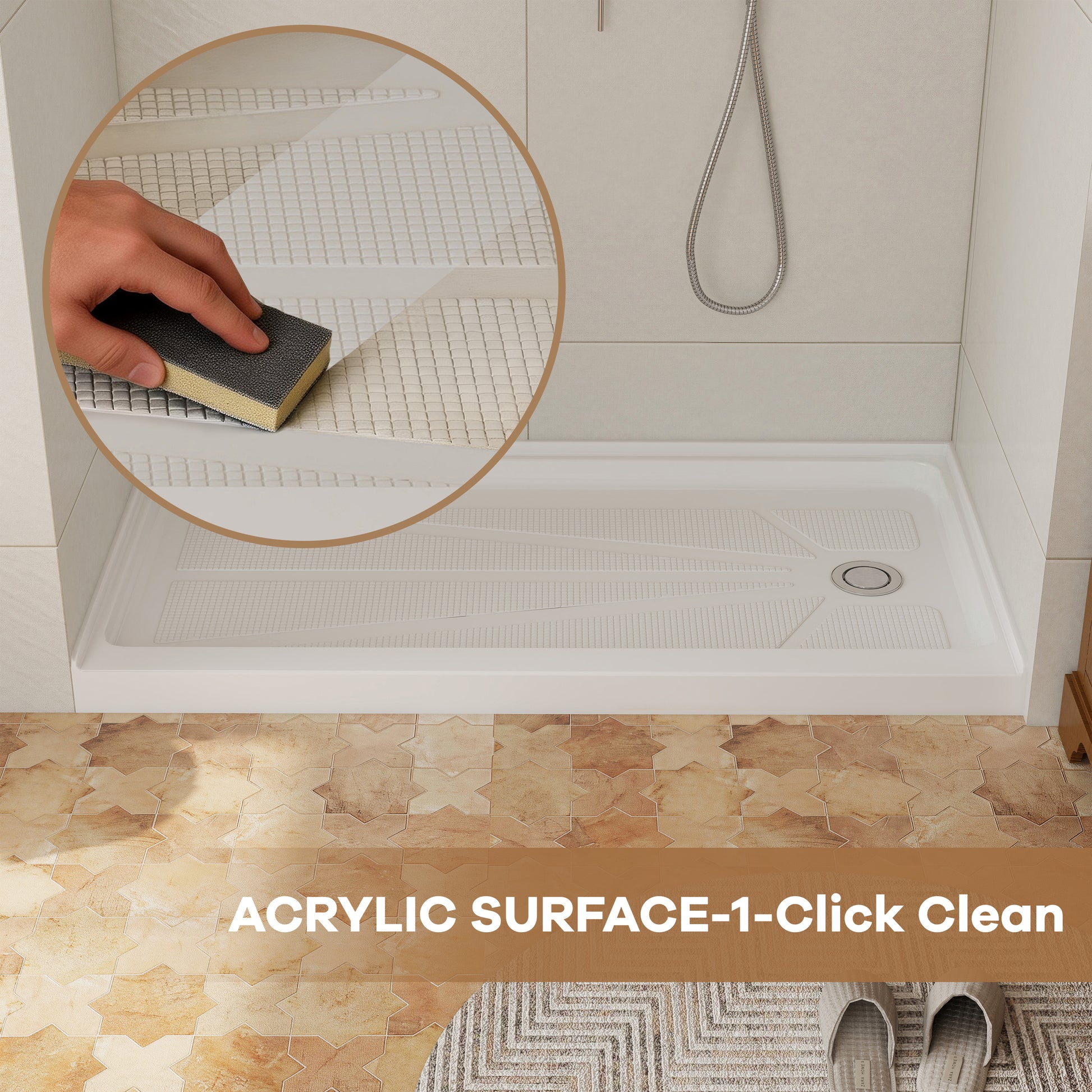 60" x 30" White Acrylic Shower Base, Anti-Slip, Left or Right Drain