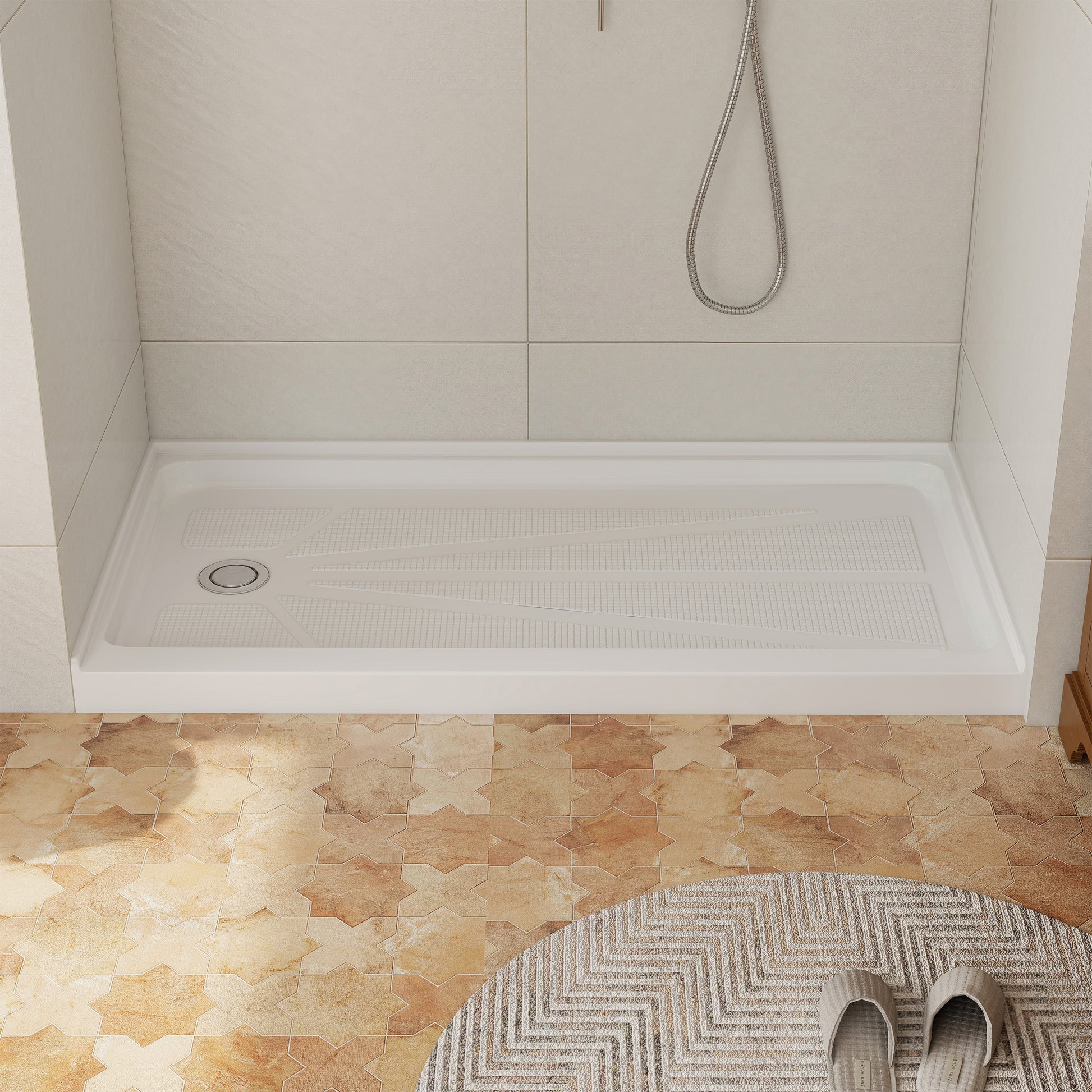 60" x 30" White Acrylic Shower Base, Anti-Slip, Left or Right Drain