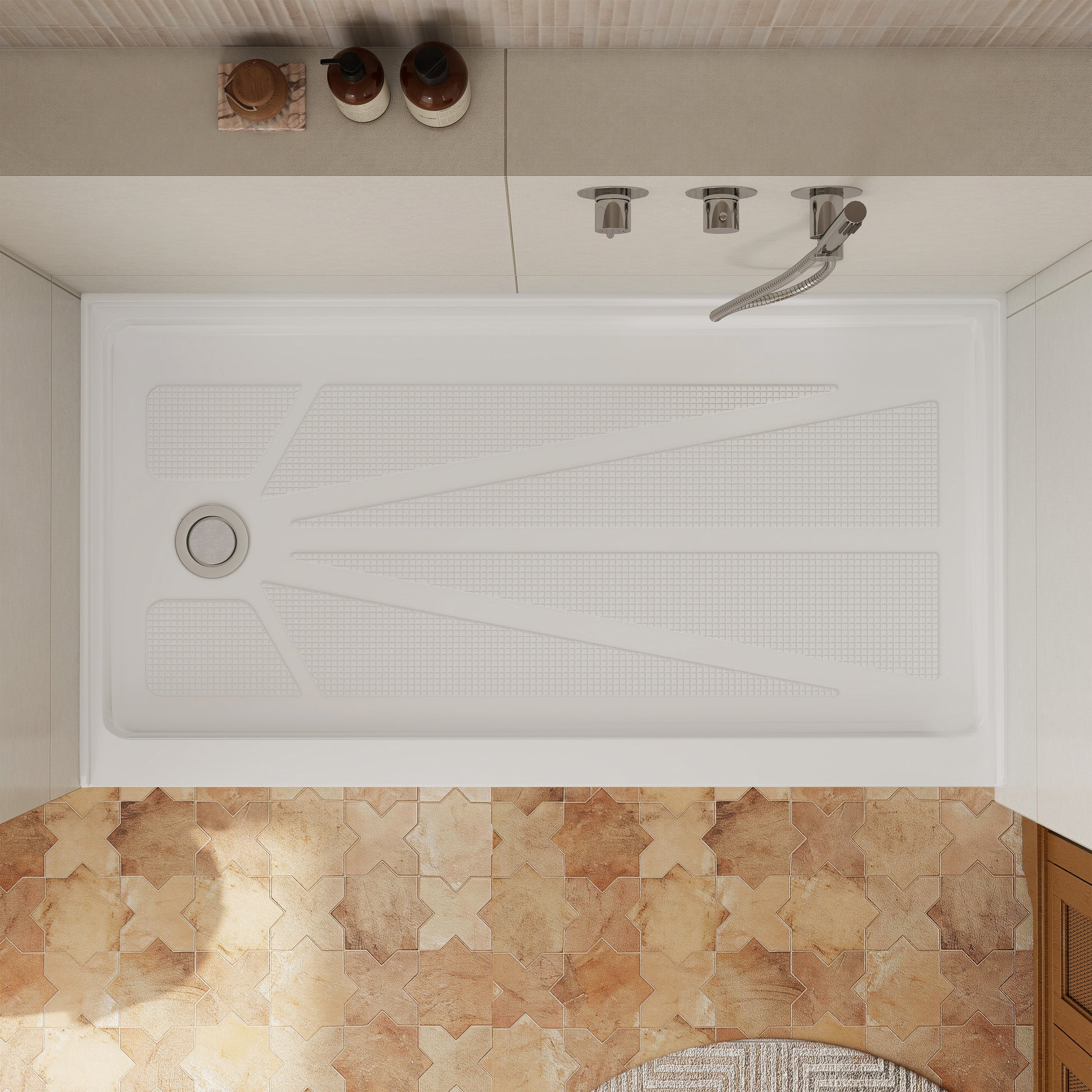 60" x 30" White Acrylic Shower Base, Anti-Slip, Left or Right Drain