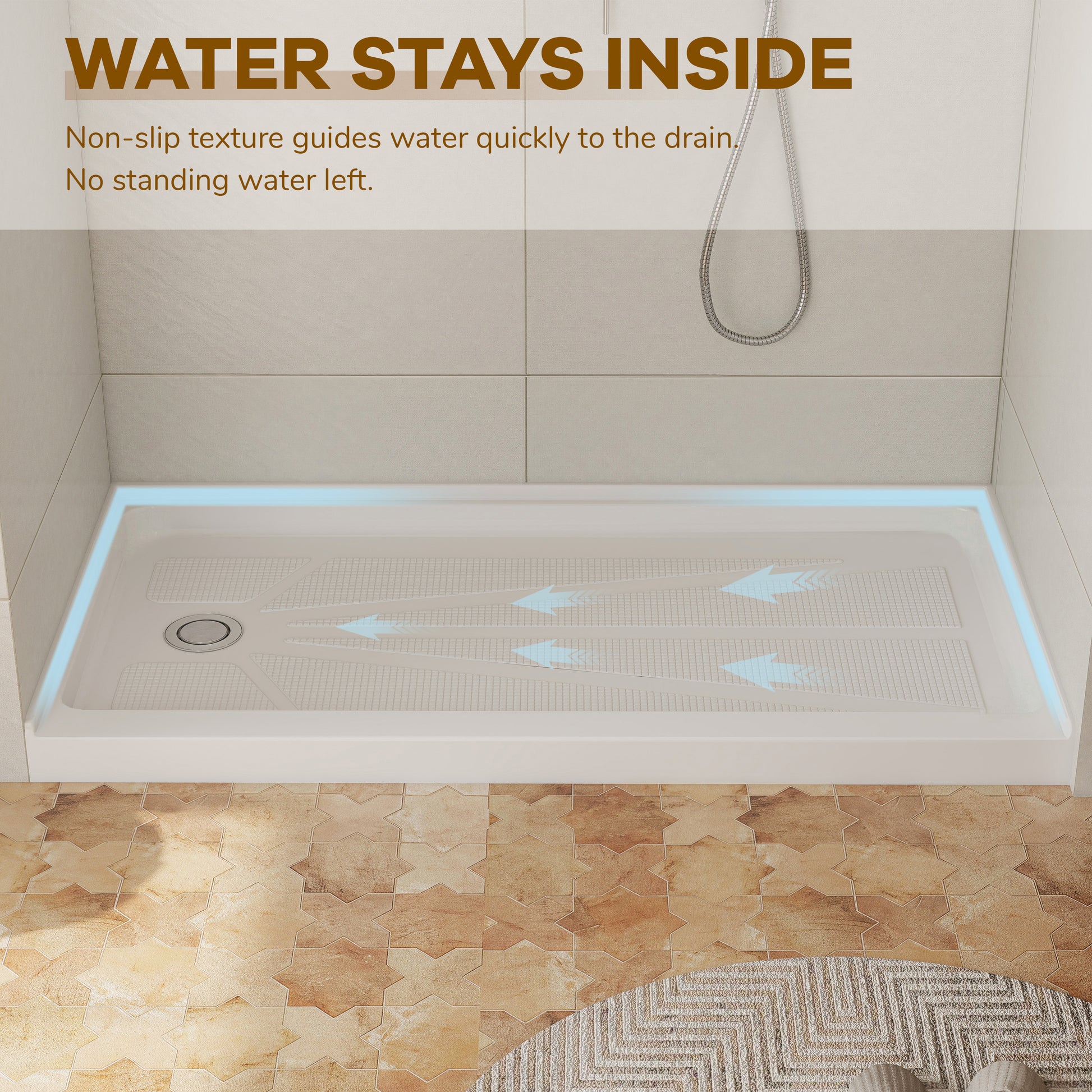 60" x 30" White Acrylic Shower Base, Anti-Slip, Left or Right Drain