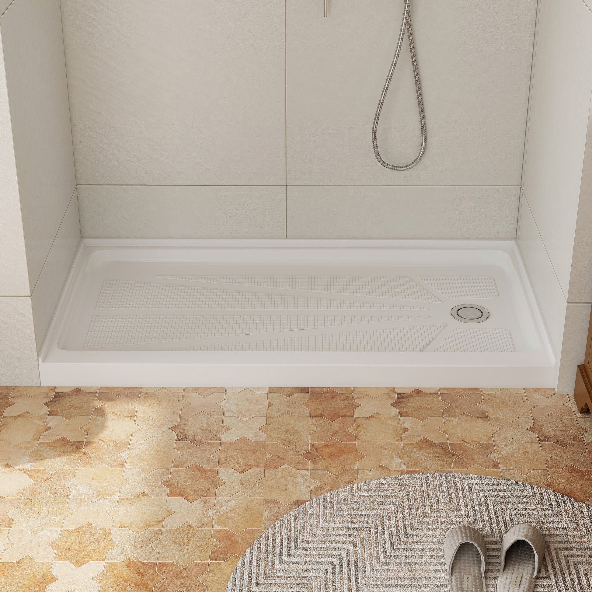 60" x 30" White Acrylic Shower Base, Anti-Slip, Left or Right Drain